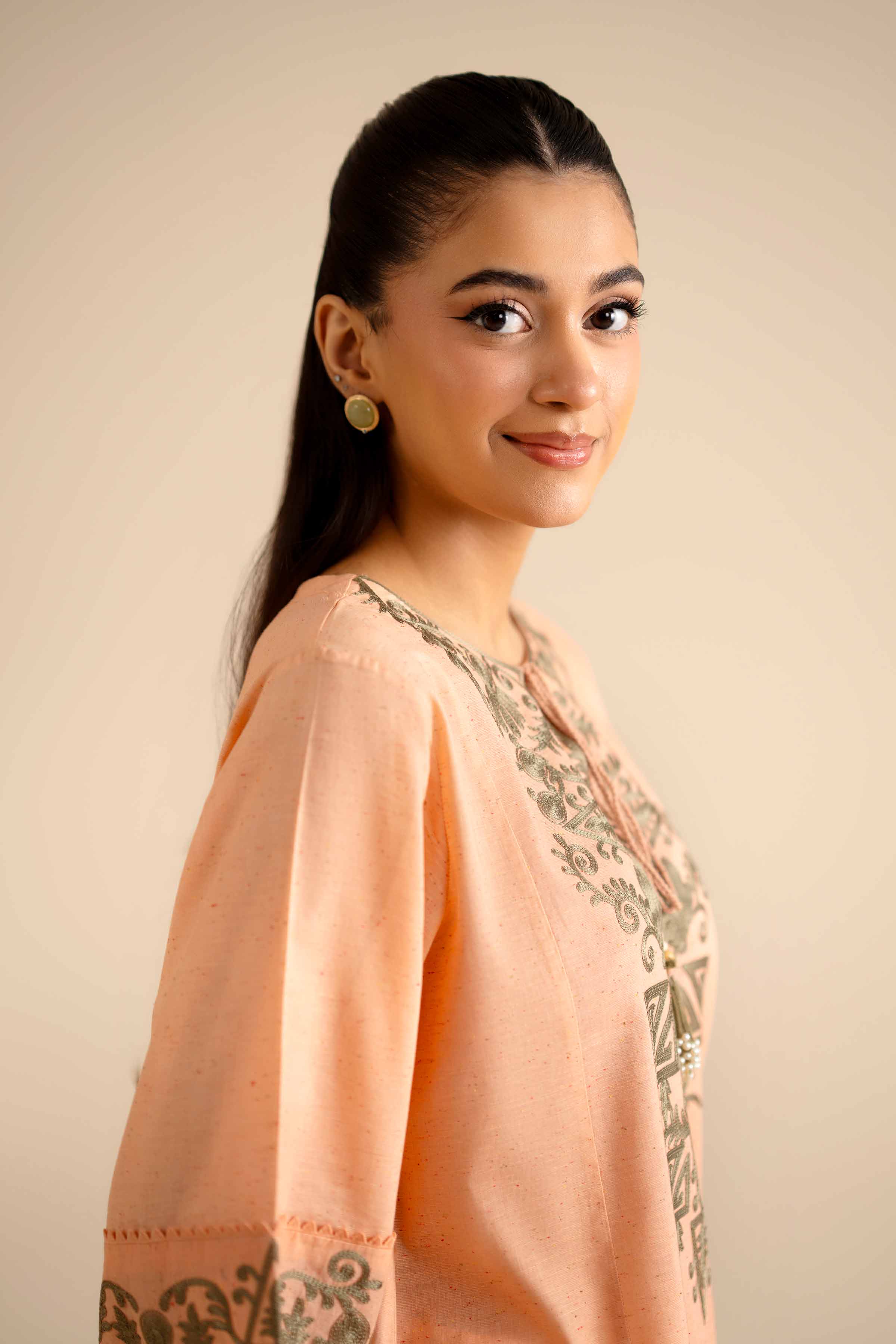 NishatUK - Peach Embroidered Khaddar 2-piece ready to wear Dress
