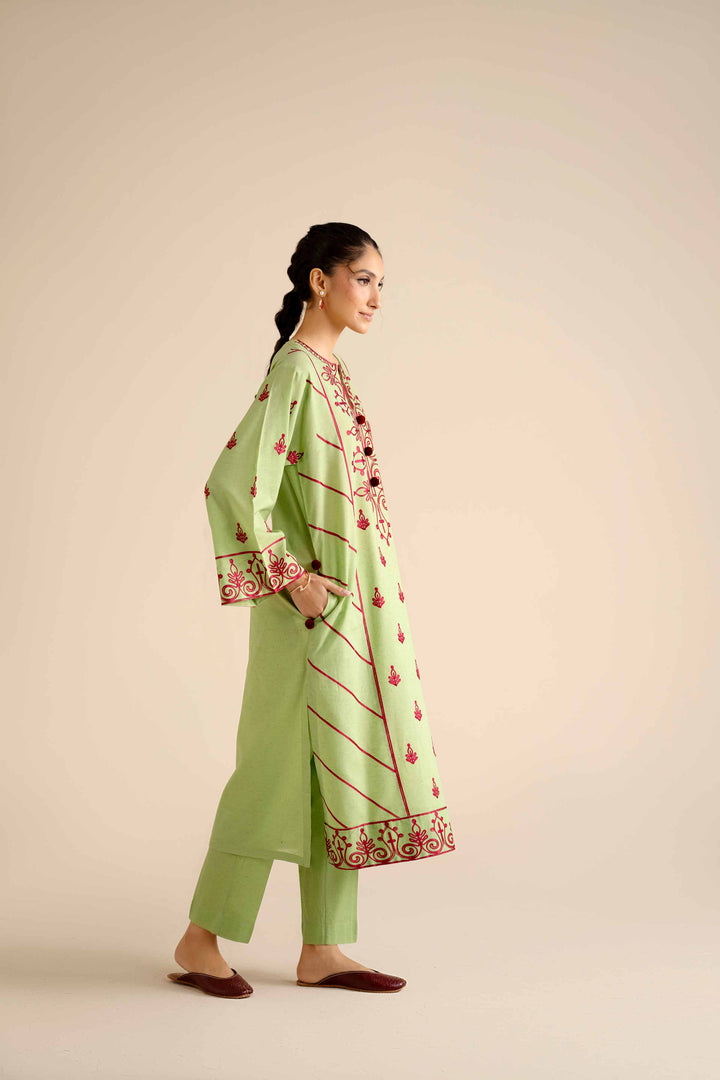 NishatUK - Parrot Green Embroidered  Khaddar 2-piece ready to wear Dress