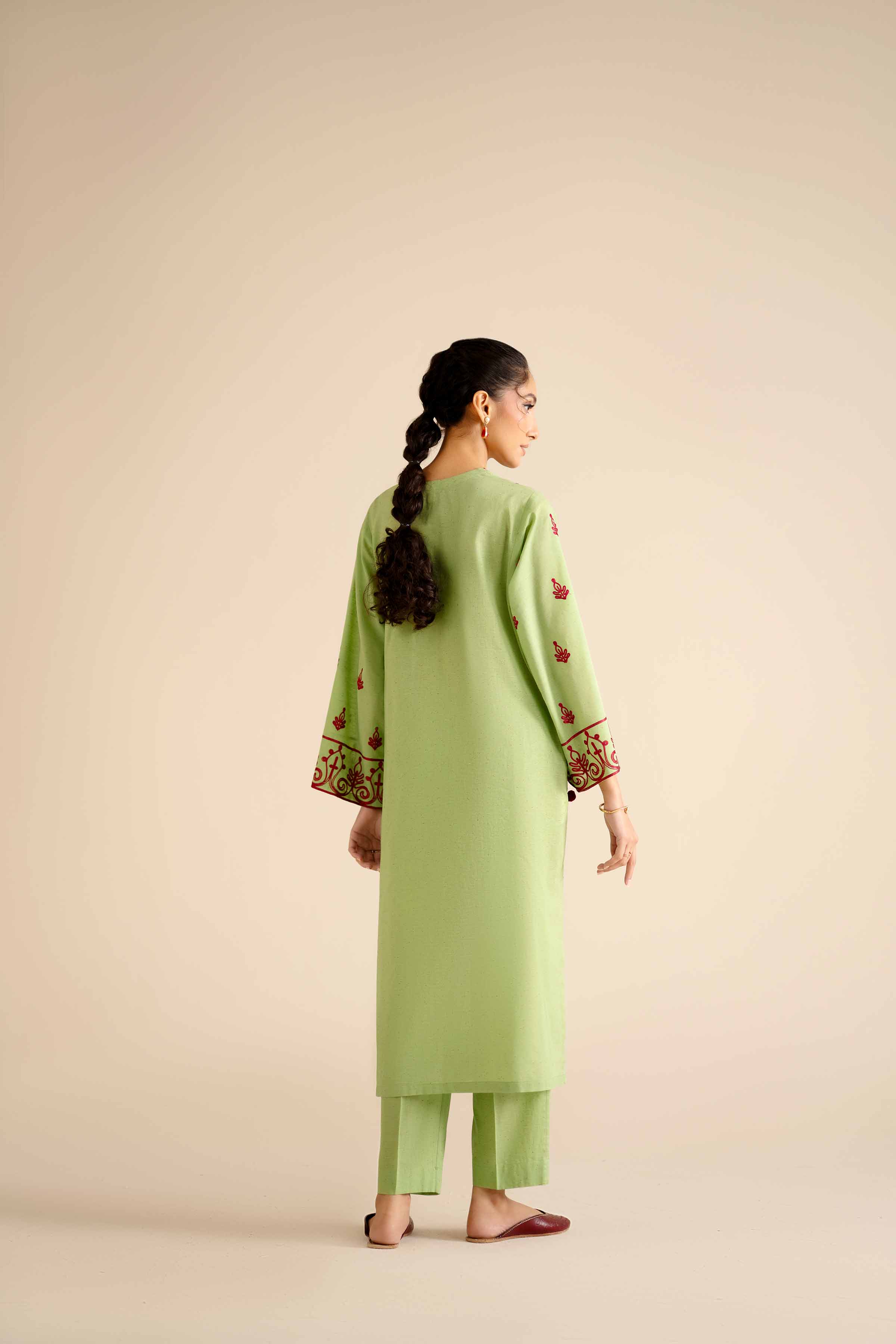 NishatUK - Parrot Green Embroidered  Khaddar 2-piece ready to wear Dress