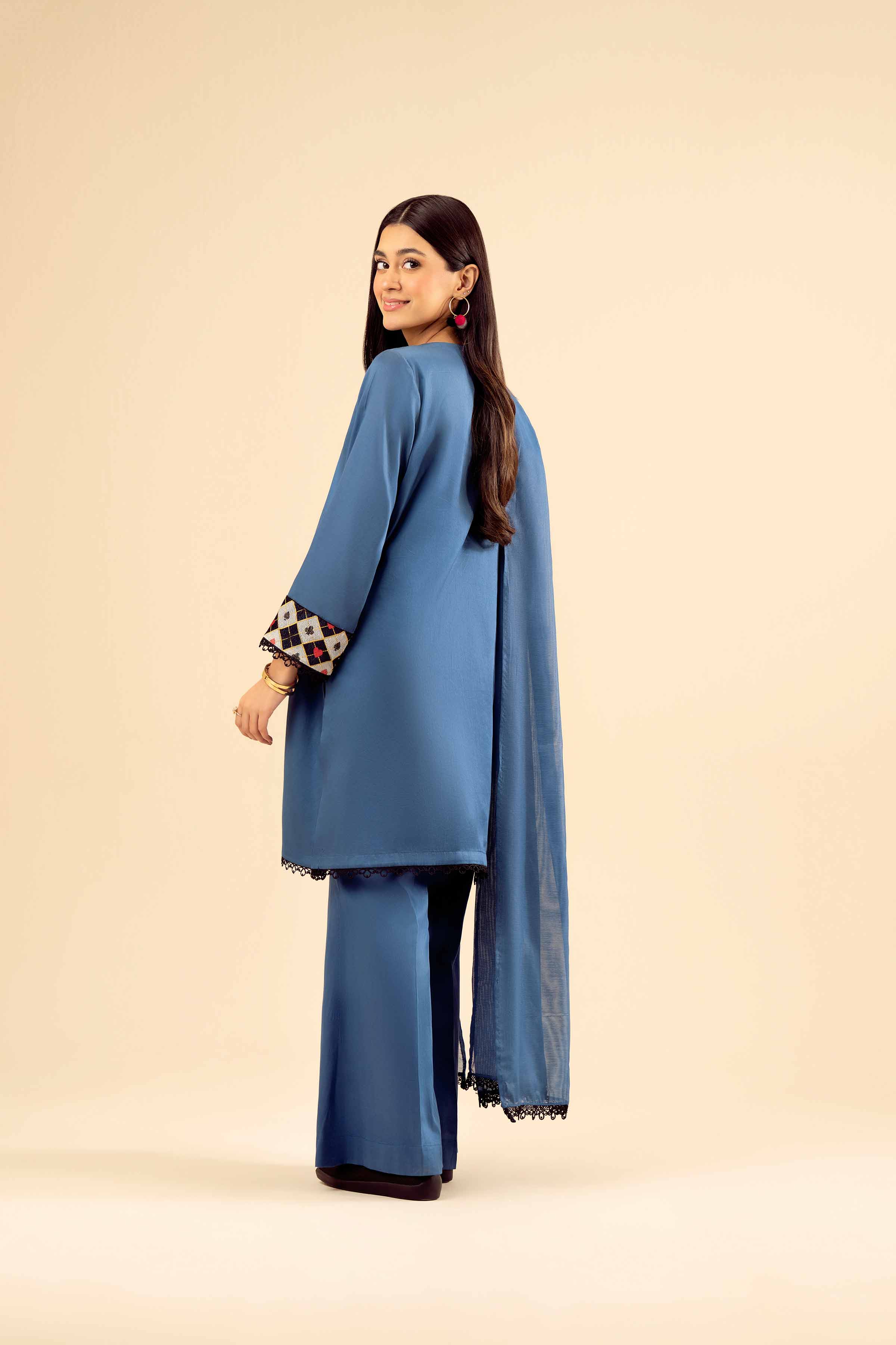 NishatUK - Blue Solids  Satin 3-piece ready to wear Suit