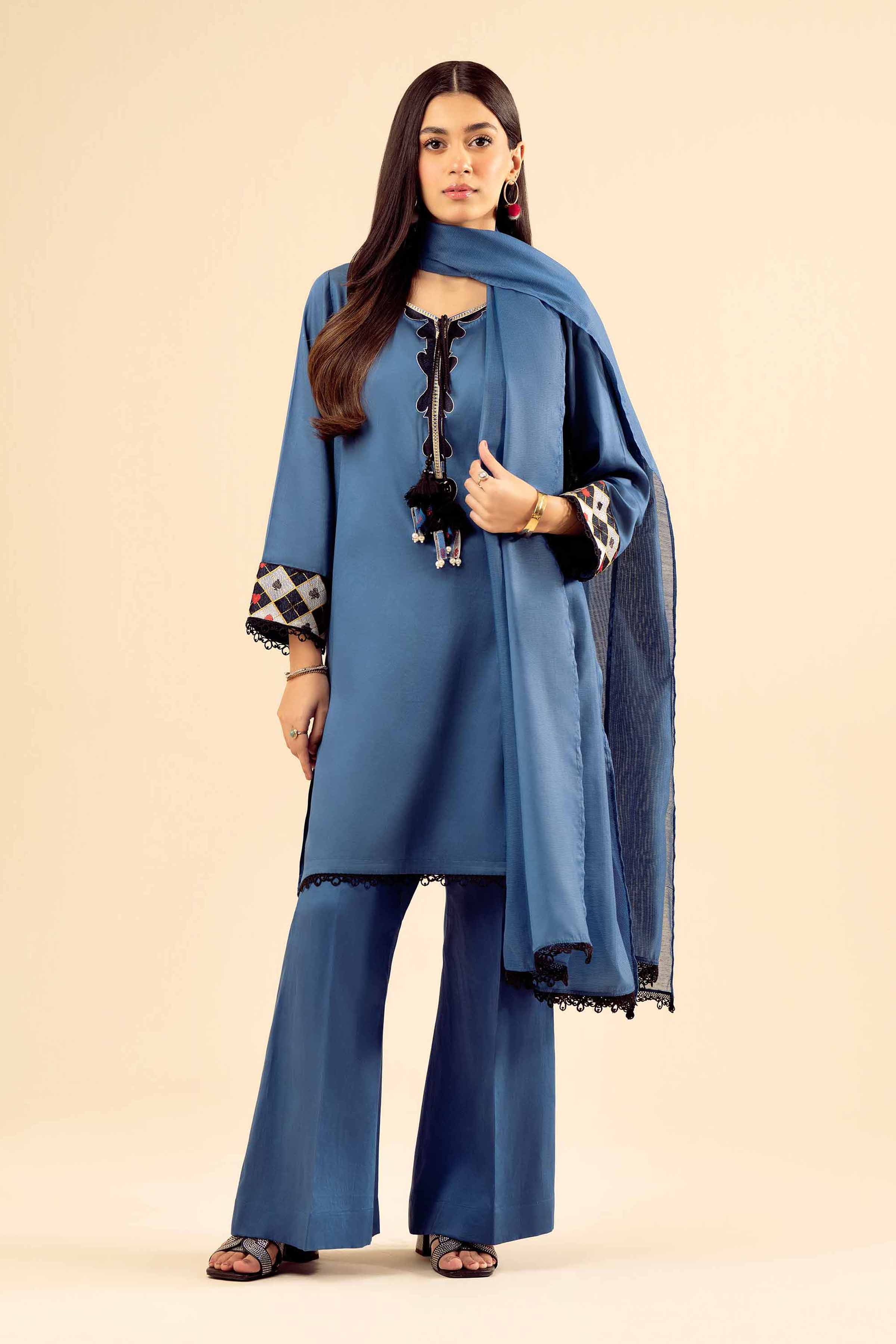 NishatUK - Blue Solids  Satin 3-piece ready to wear Suit