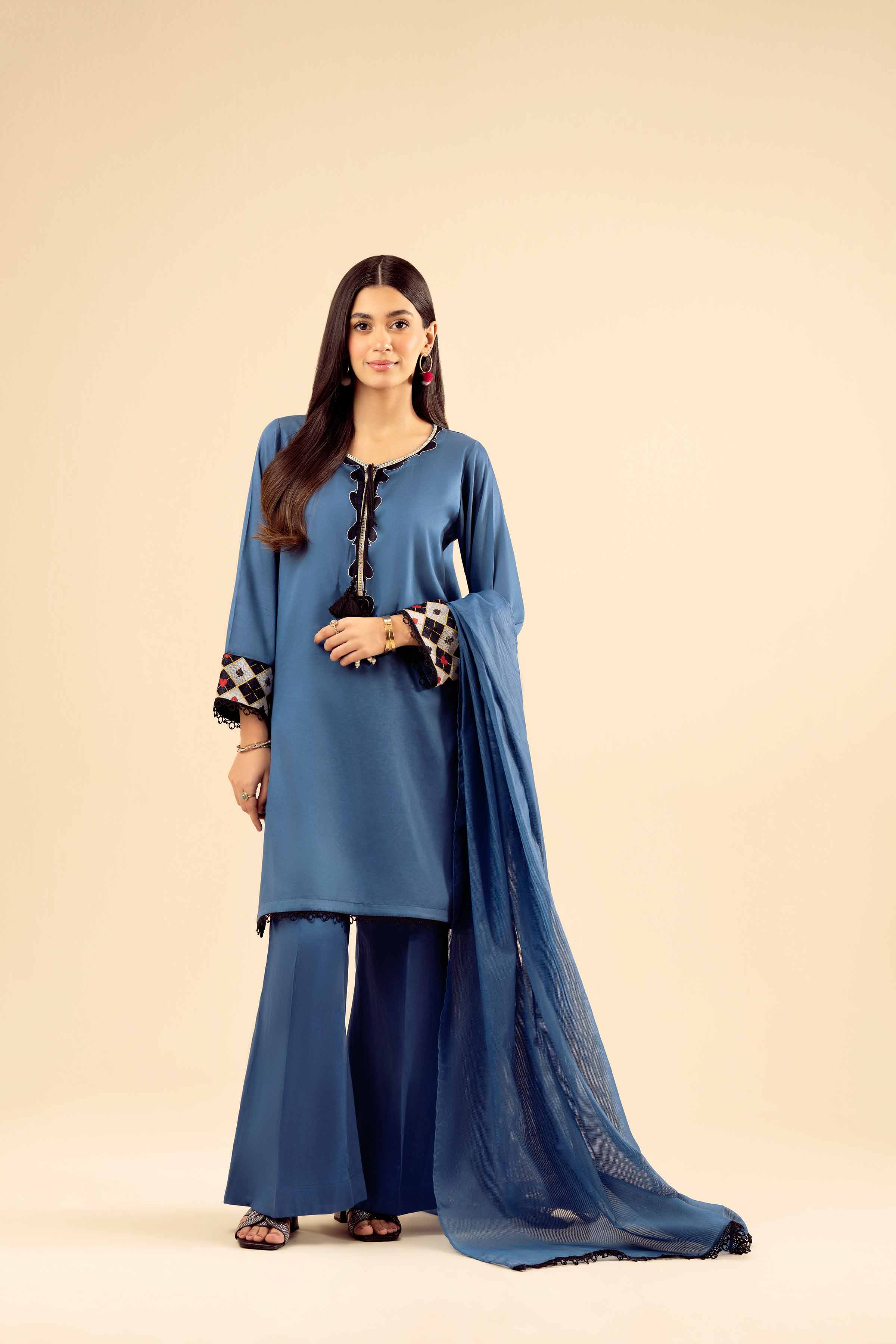 NishatUK - Blue Solids  Satin 3-piece ready to wear Suit