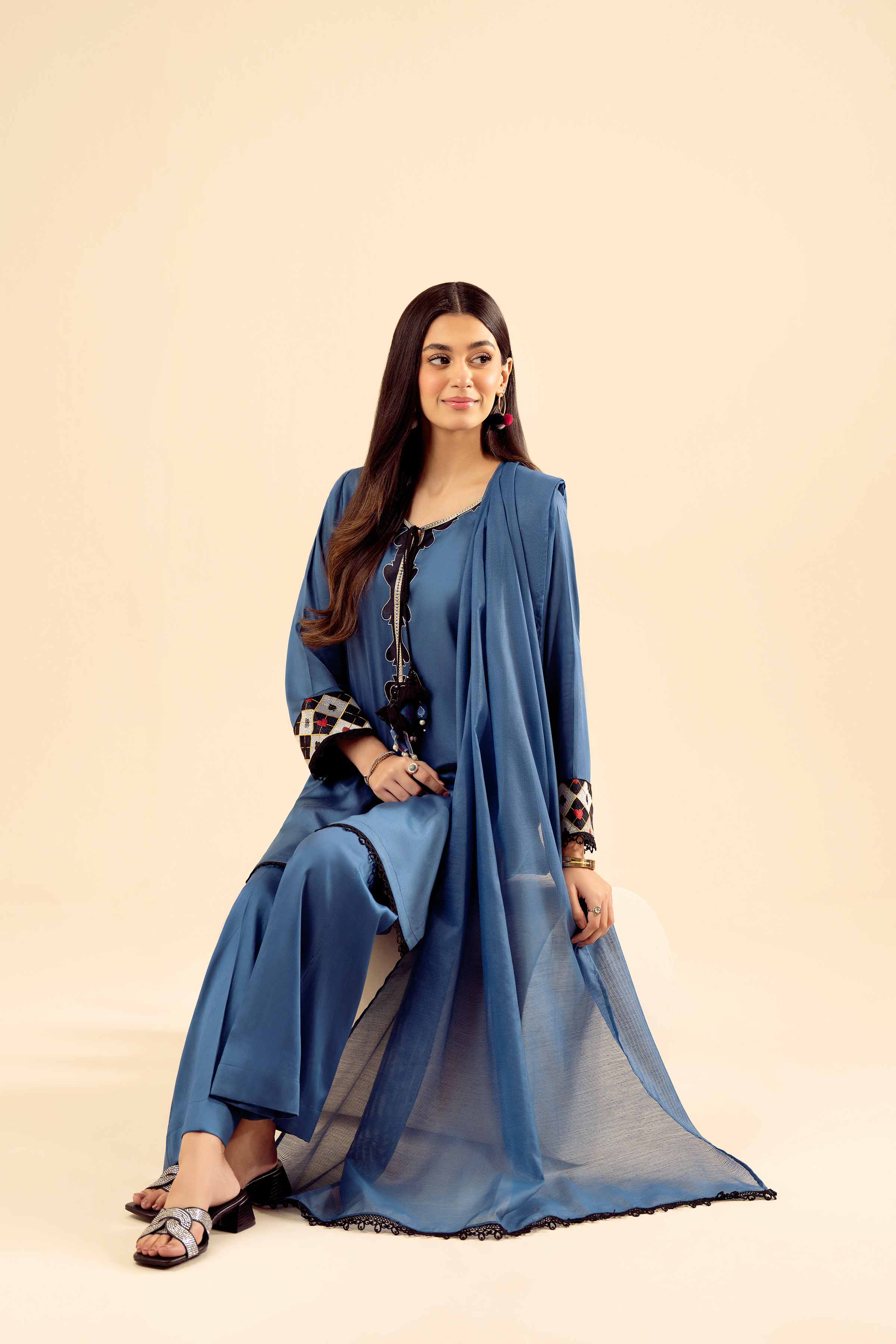 NishatUK - Blue Solids  Satin 3-piece ready to wear Suit