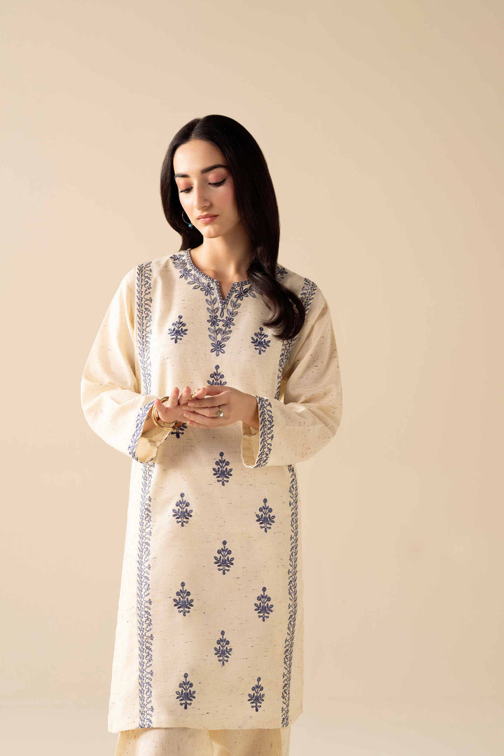 NishatUK - White Embroidered Khaddar 2-piece ready to wear Dress
