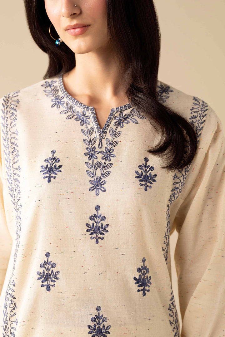 NishatUK - White Embroidered Khaddar 2-piece ready to wear Dress