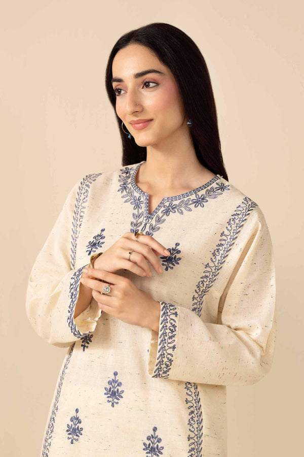 NishatUK - White Embroidered Khaddar 2-piece ready to wear Dress