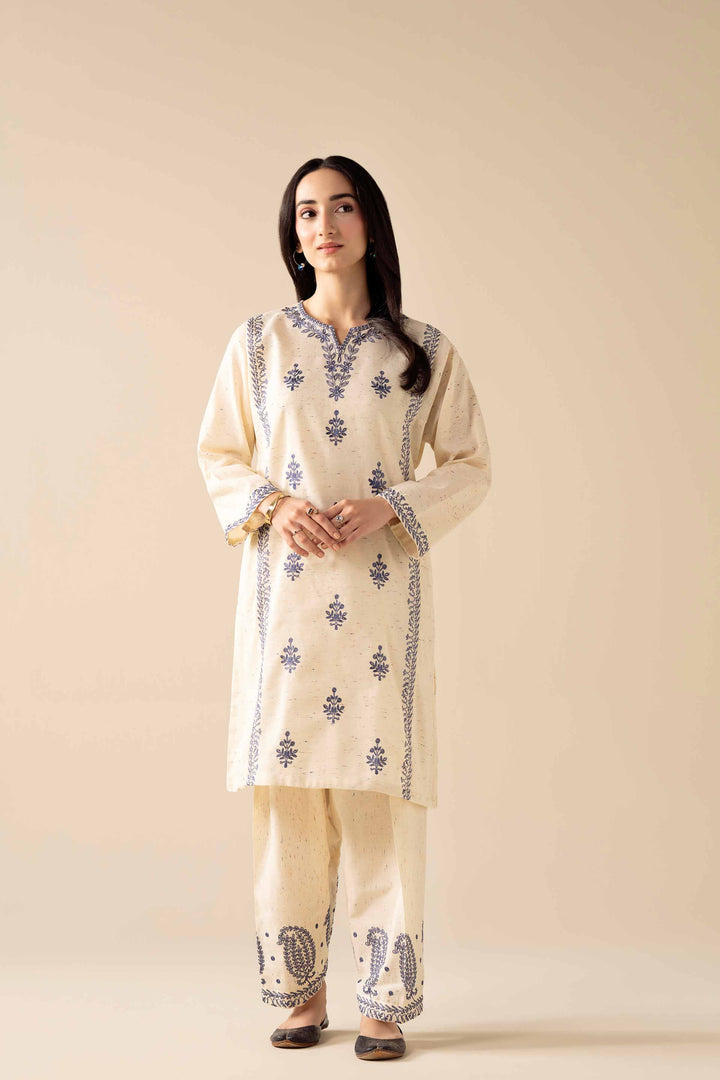 NishatUK - White Embroidered Khaddar 2-piece ready to wear Dress