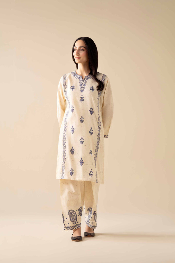 NishatUK - White Embroidered Khaddar 2-piece ready to wear Dress