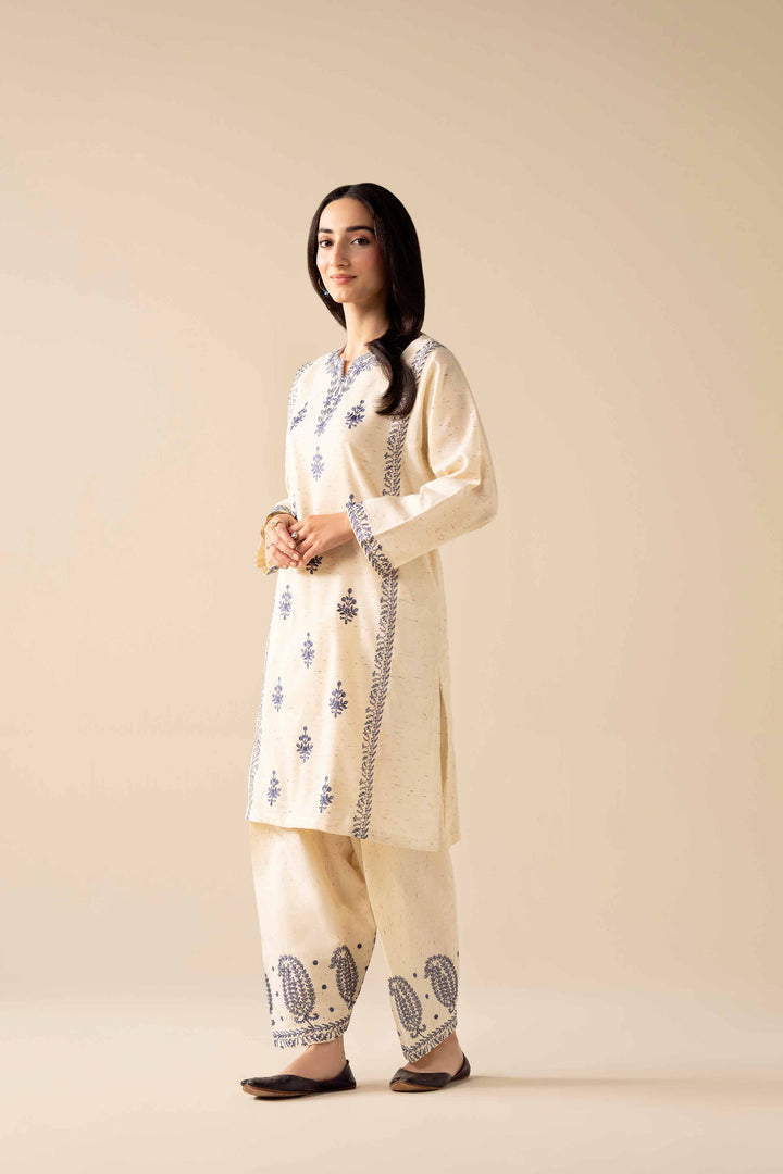 NishatUK - White Embroidered Khaddar 2-piece ready to wear Dress