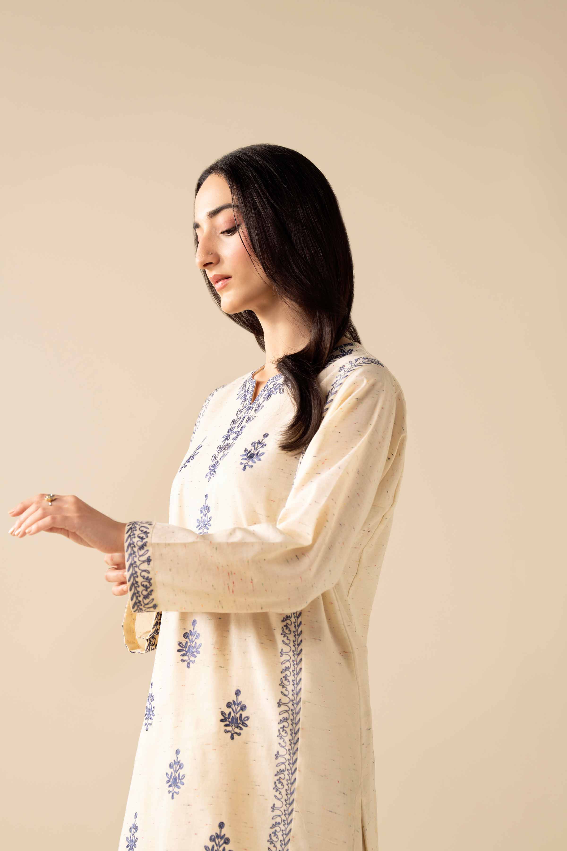 NishatUK - White Embroidered Khaddar 2-piece ready to wear Dress