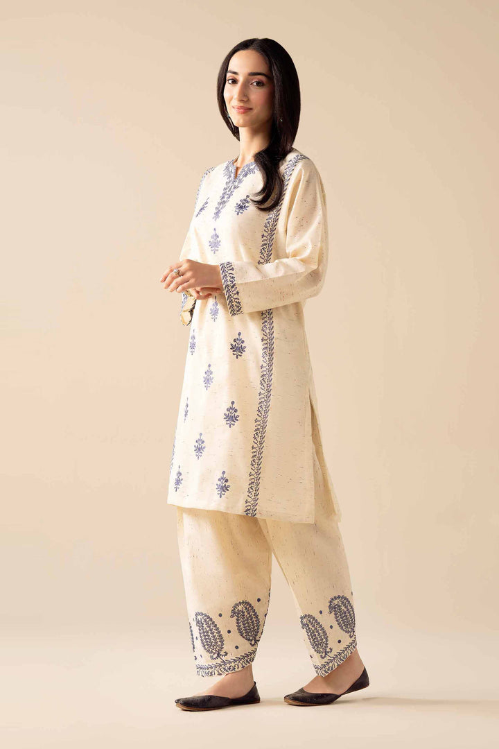 NishatUK - White Embroidered Khaddar 2-piece ready to wear Dress