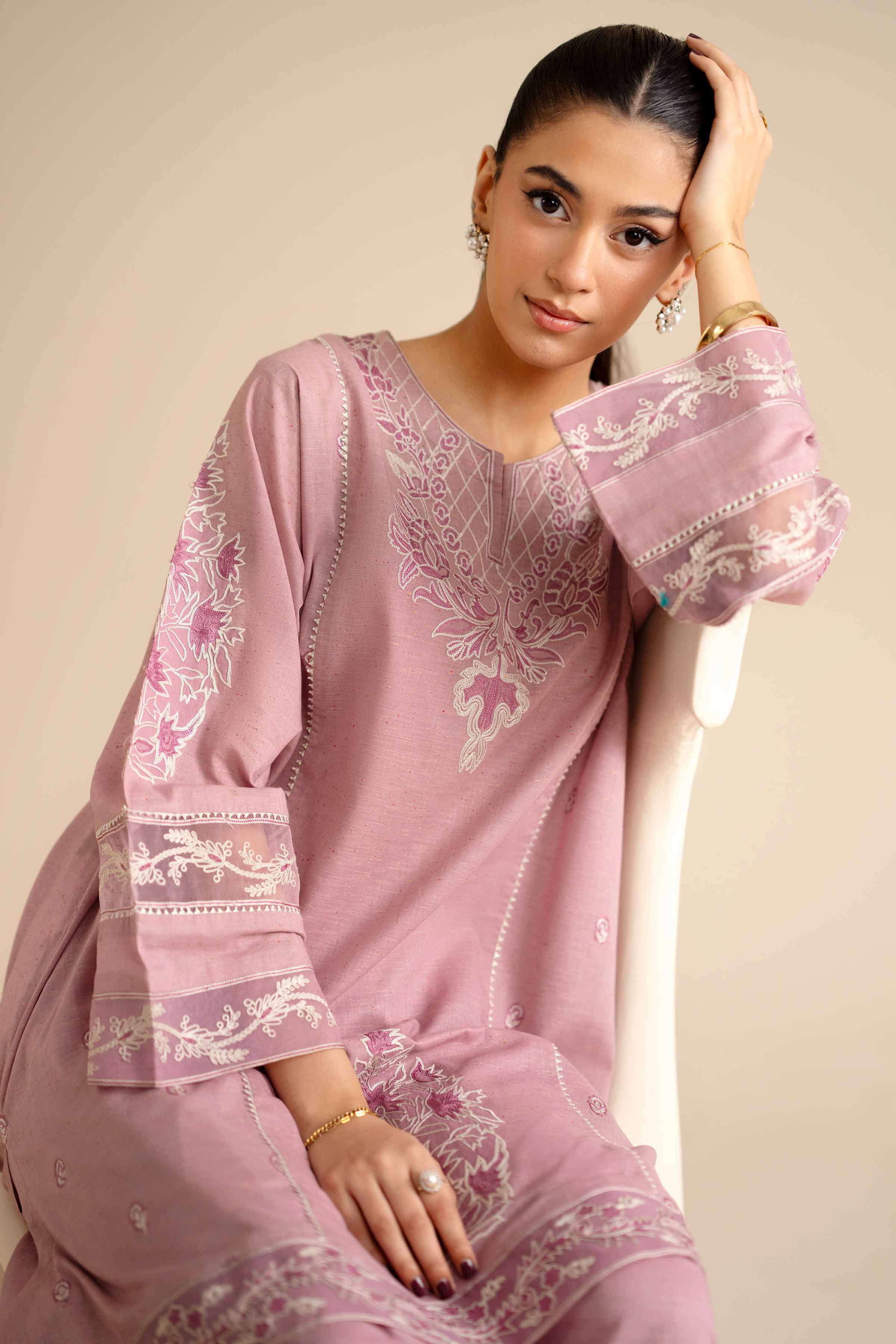 NishatUK - Light Pink Embroidered Khaddar 2-piece ready to wear Dress