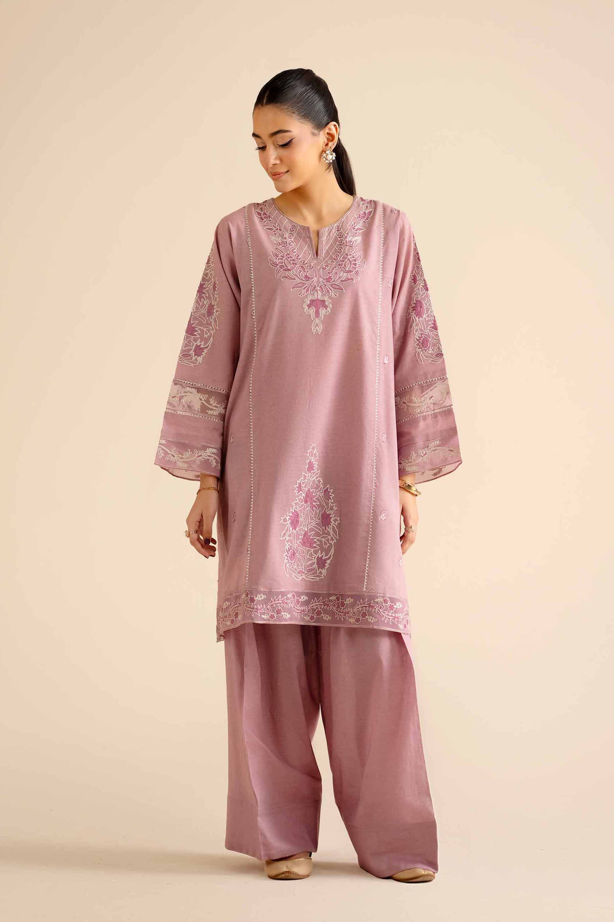 NishatUK - Light Pink Embroidered Khaddar 2-piece ready to wear Dress