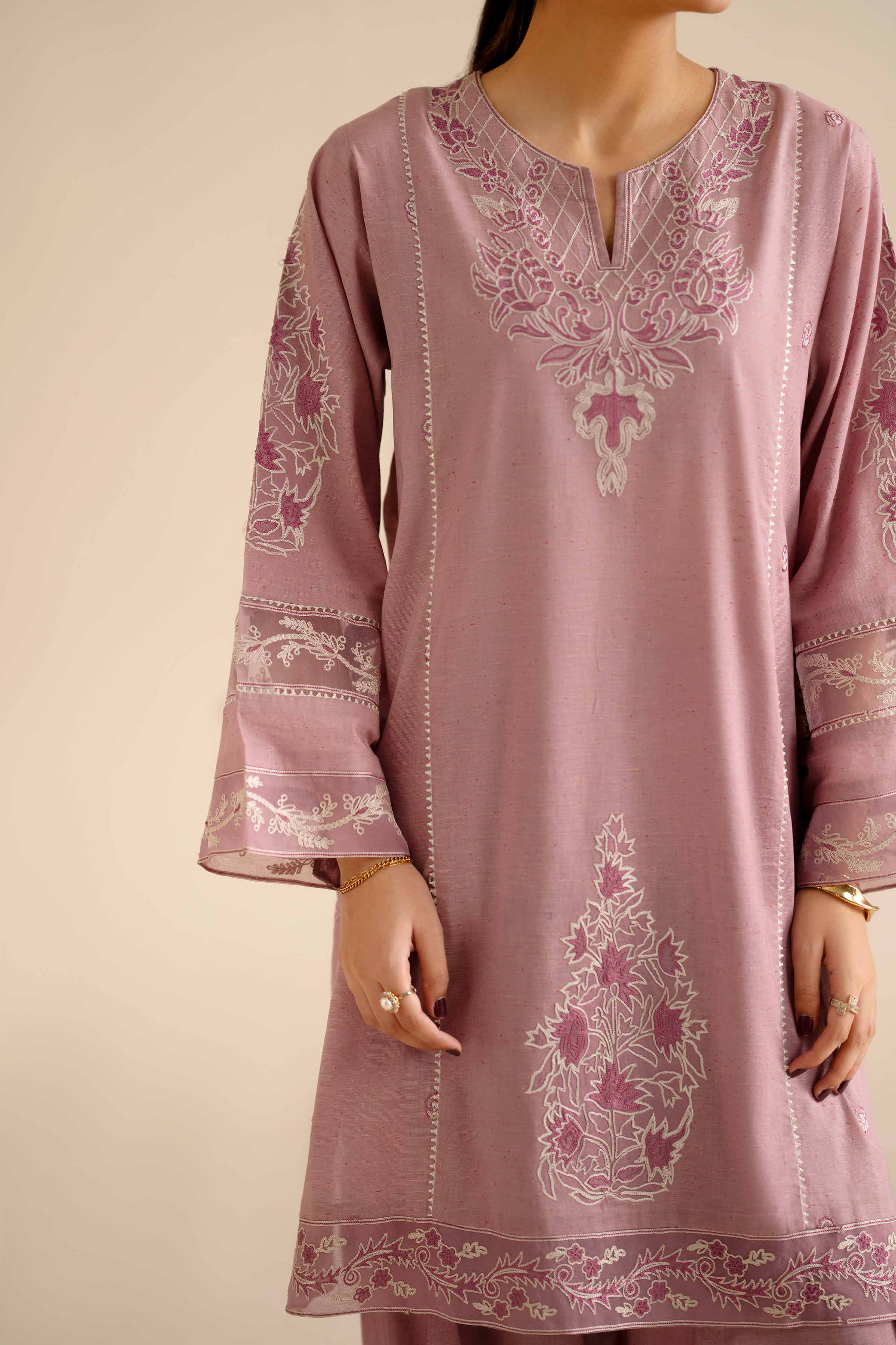 NishatUK - Light Pink Embroidered Khaddar 2-piece ready to wear Dress