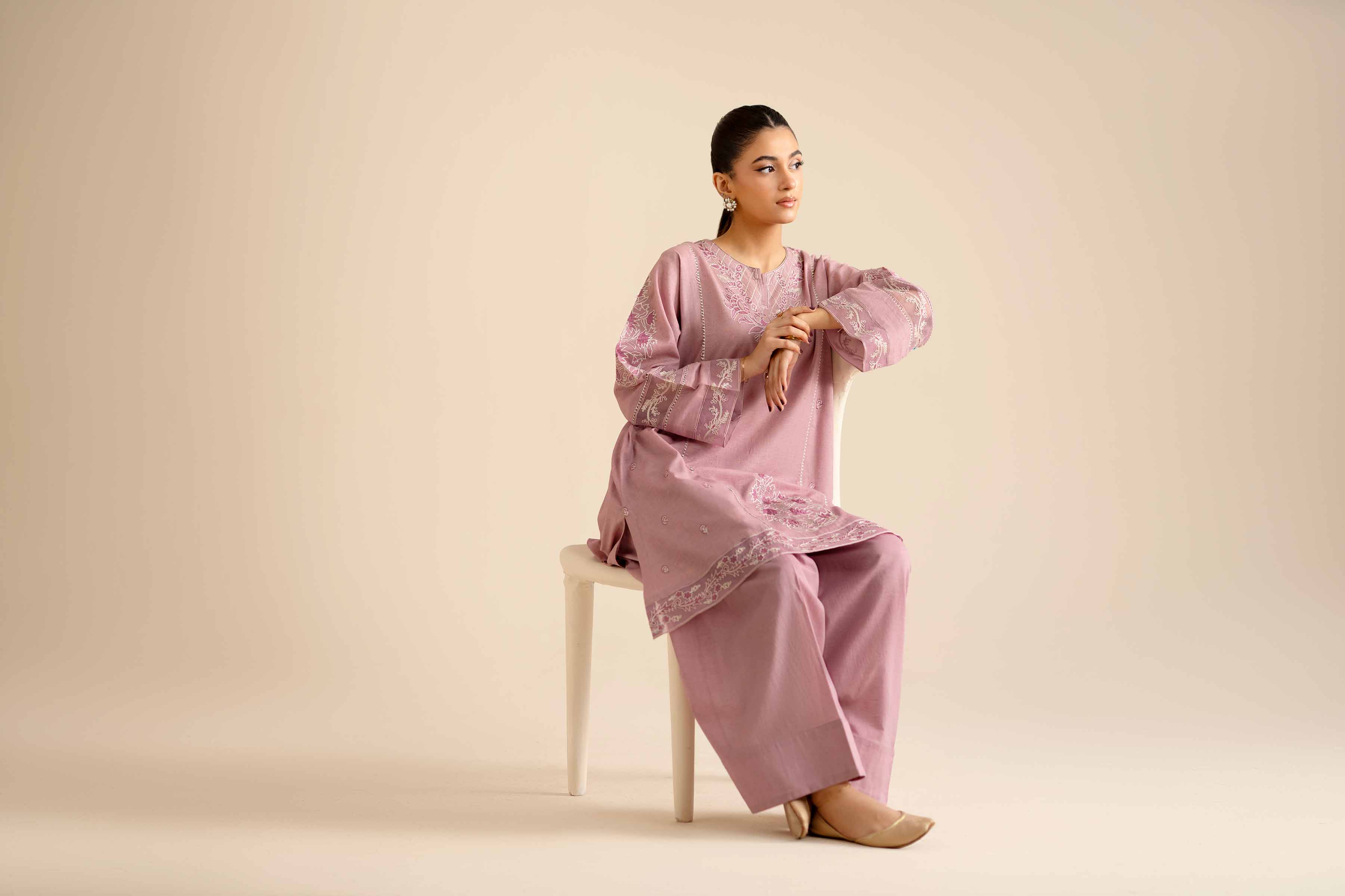 NishatUK - Light Pink Embroidered Khaddar 2-piece ready to wear Dress