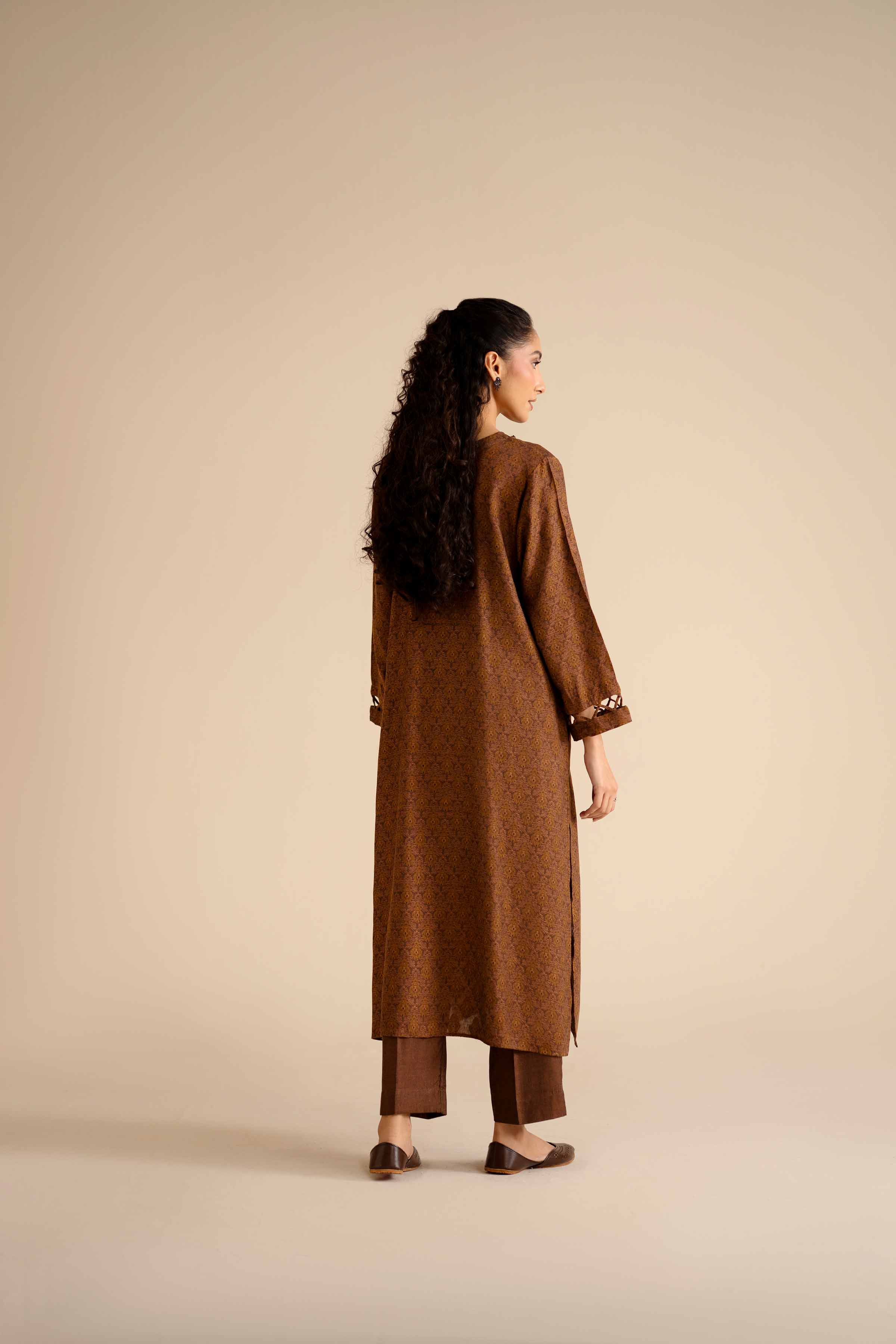 NishatUK - Brown Printed Jamawar 2-piece ready to wear Dress