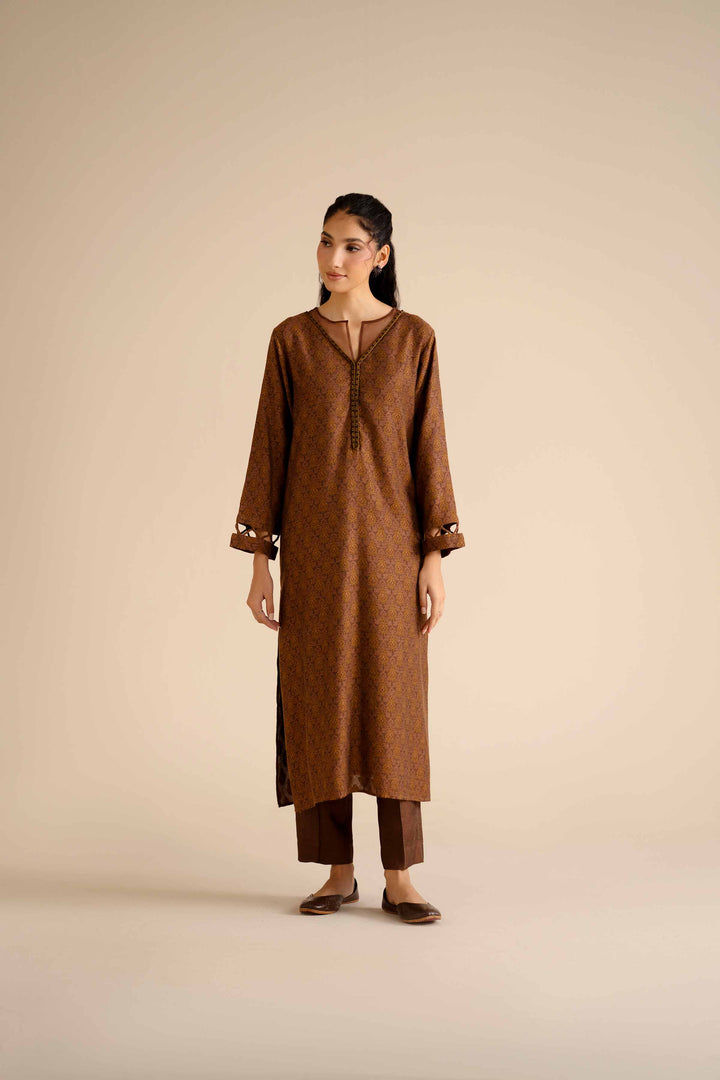 NishatUK - Brown Printed Jamawar 2-piece ready to wear Dress