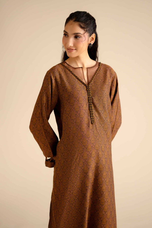 NishatUK - Brown Printed Jamawar 2-piece ready to wear Dress