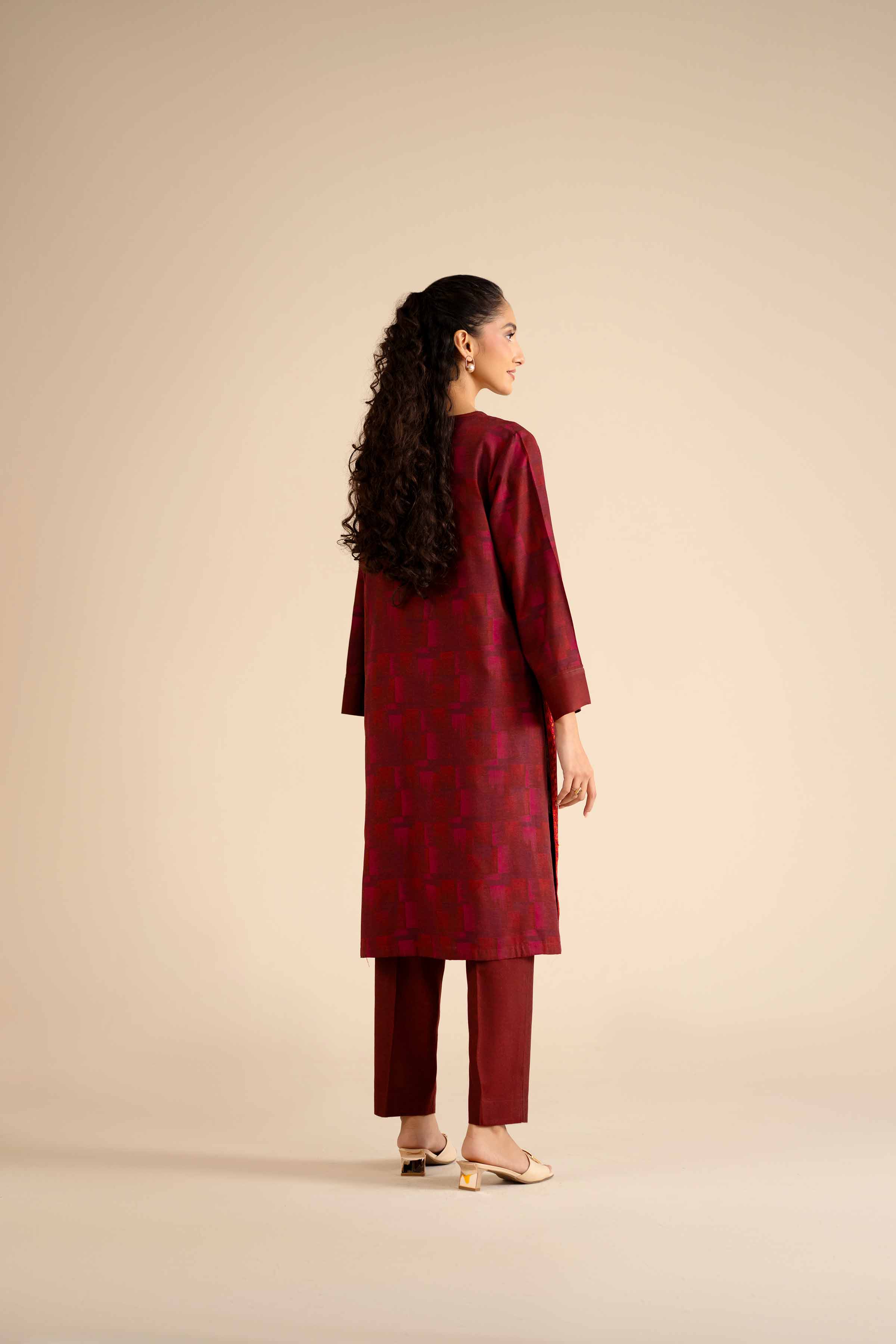 NishatUK - Maroon Solids Jamawar 2-piece ready to wear Dress