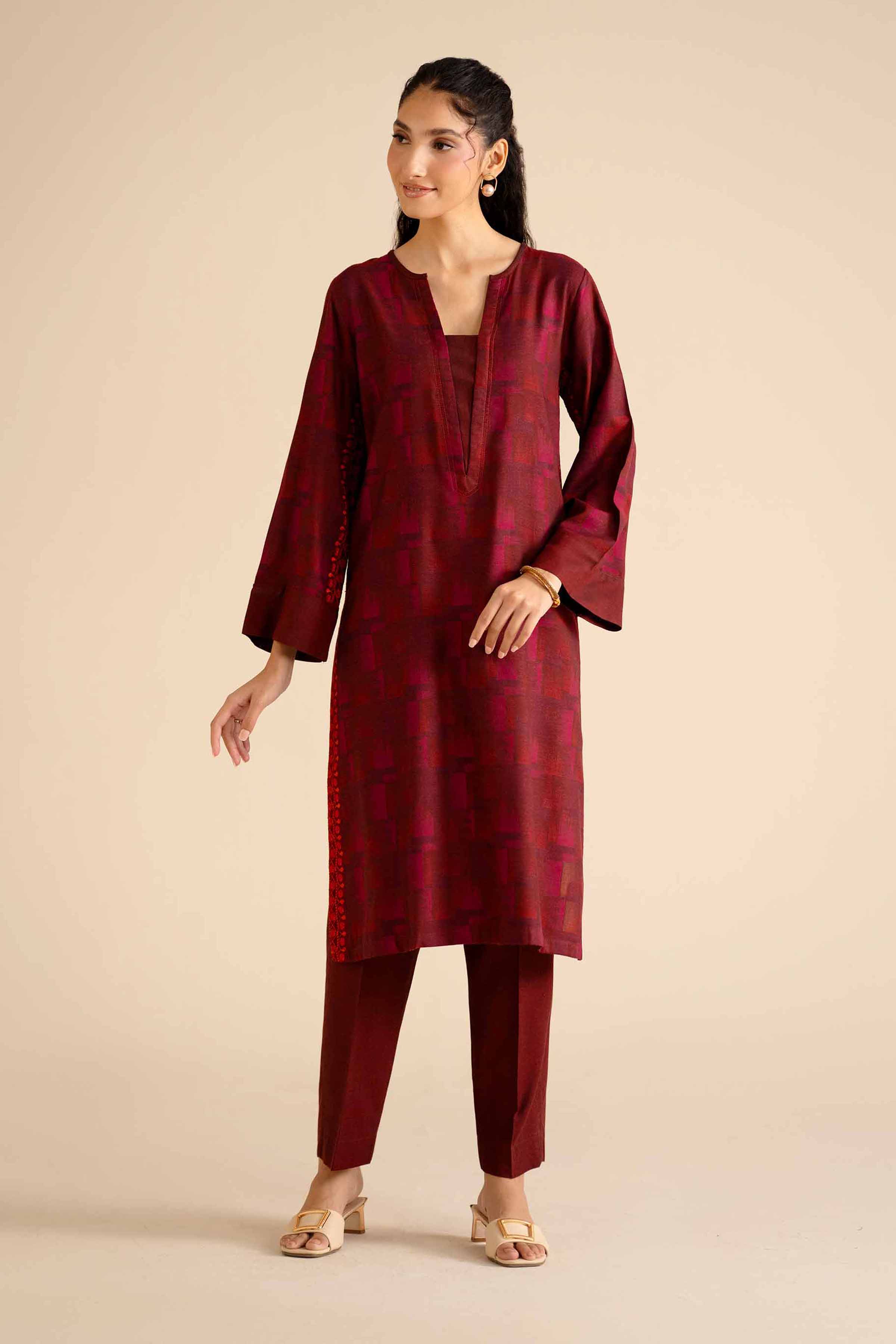 NishatUK - Maroon Solids Jamawar 2-piece ready to wear Dress