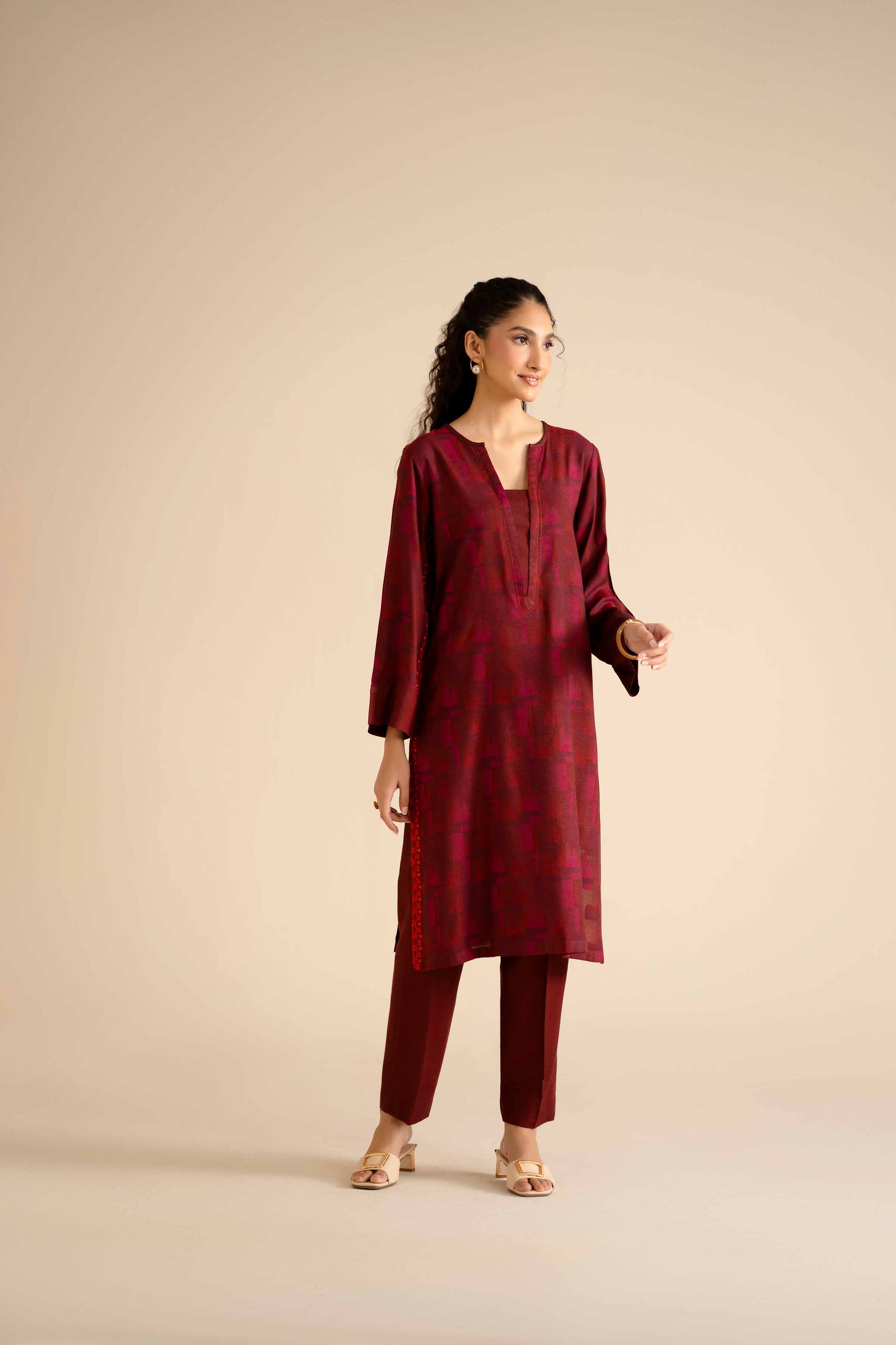 NishatUK - Maroon Solids Jamawar 2-piece ready to wear Dress