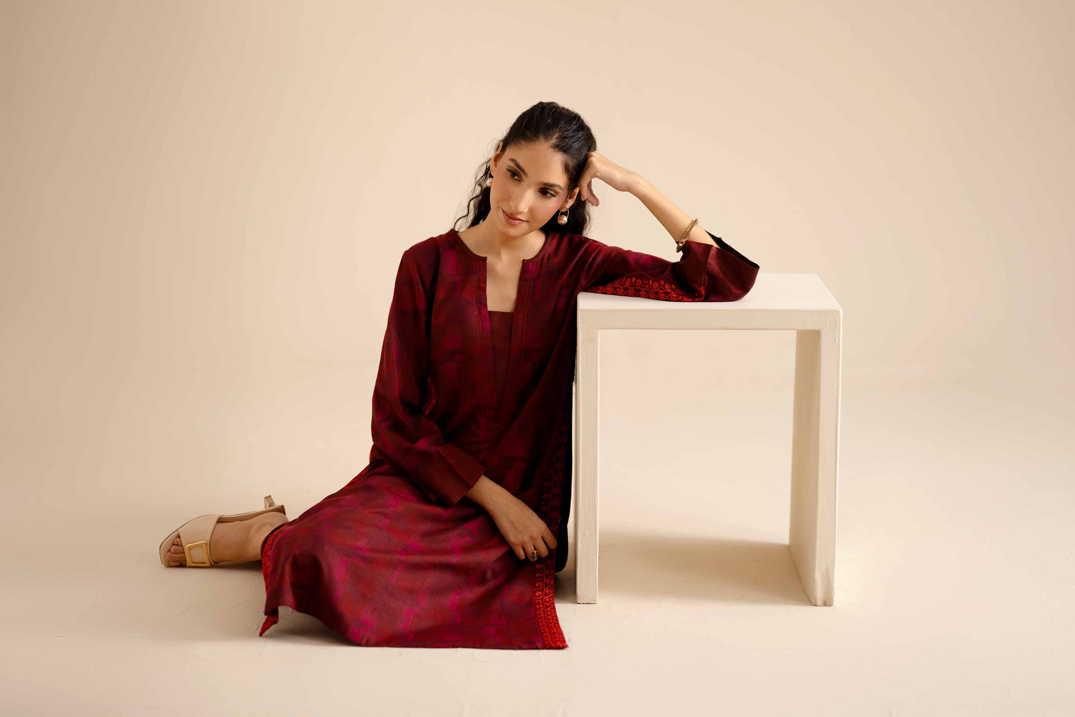 NishatUK - Maroon Solids Jamawar 2-piece ready to wear Dress