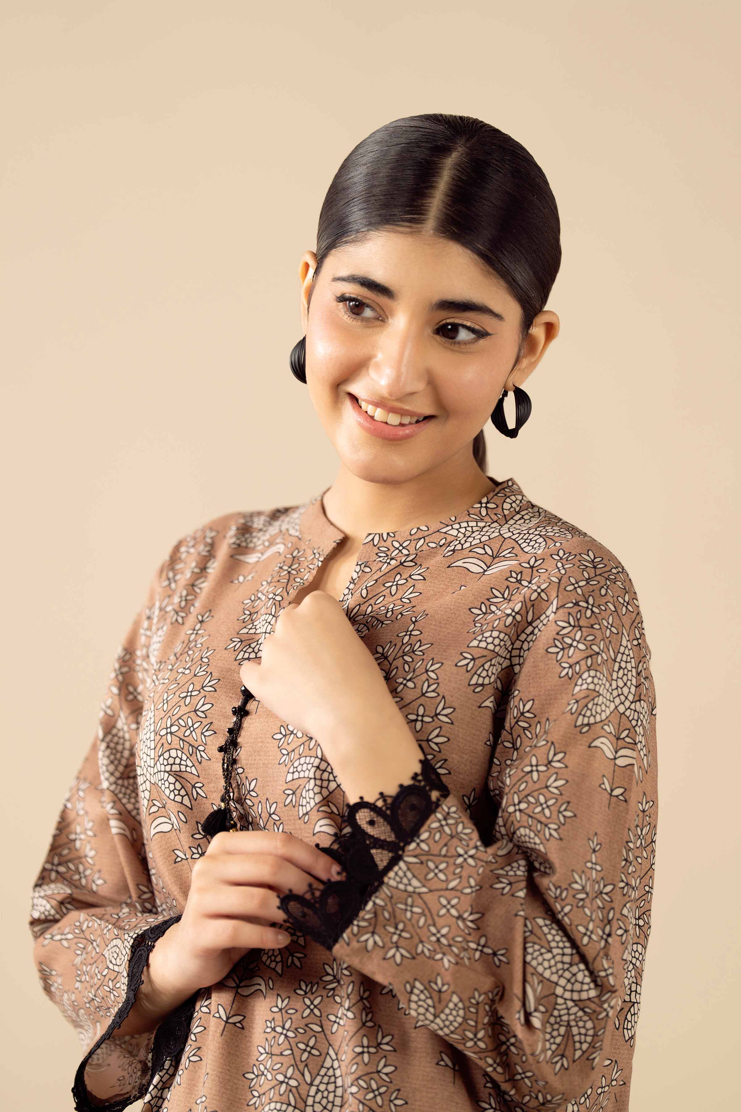 NishatUK - Brown Embroidered Tropical 2-piece ready to wear Dress