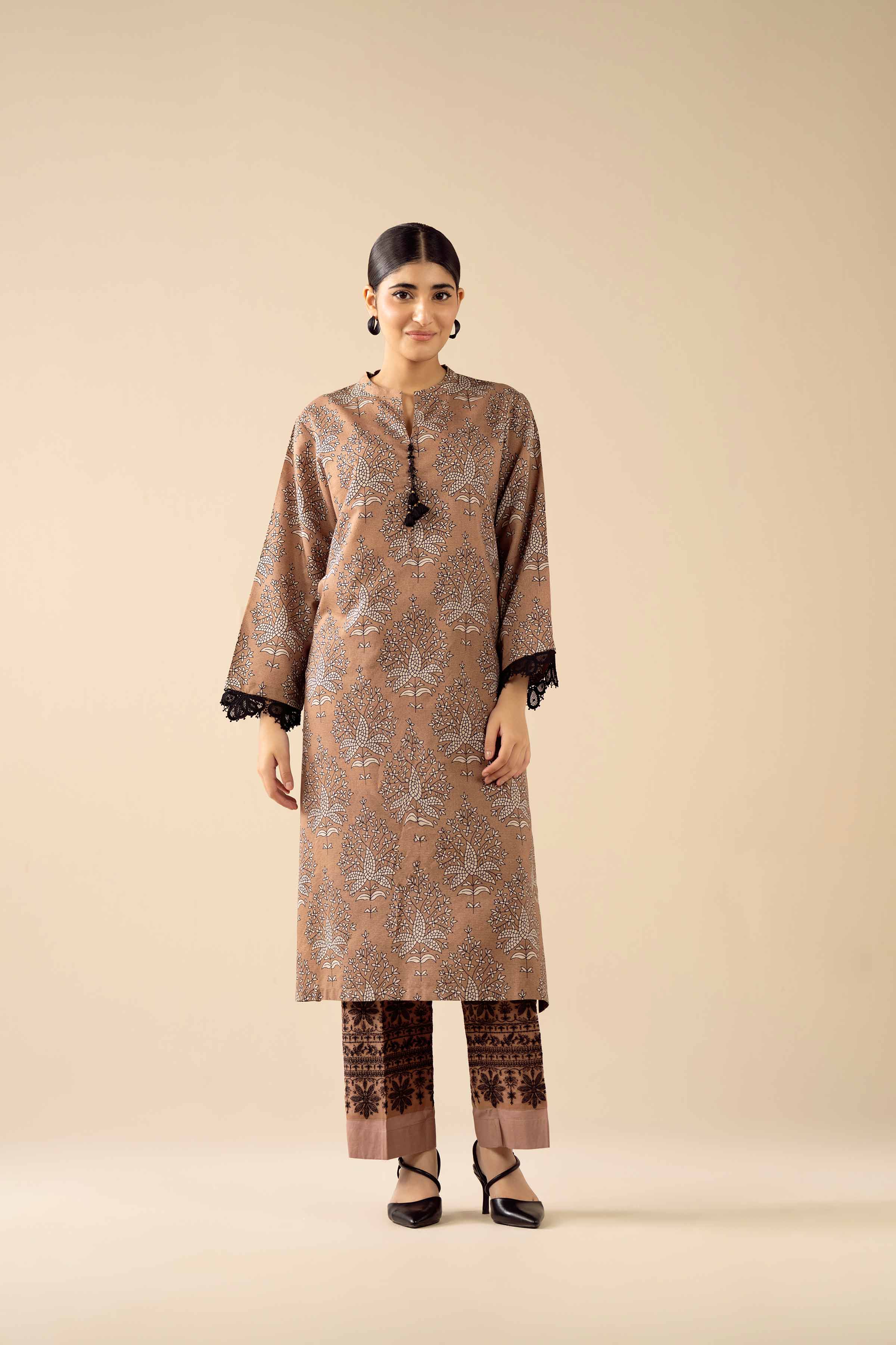 NishatUK - Brown Embroidered Tropical 2-piece ready to wear Dress