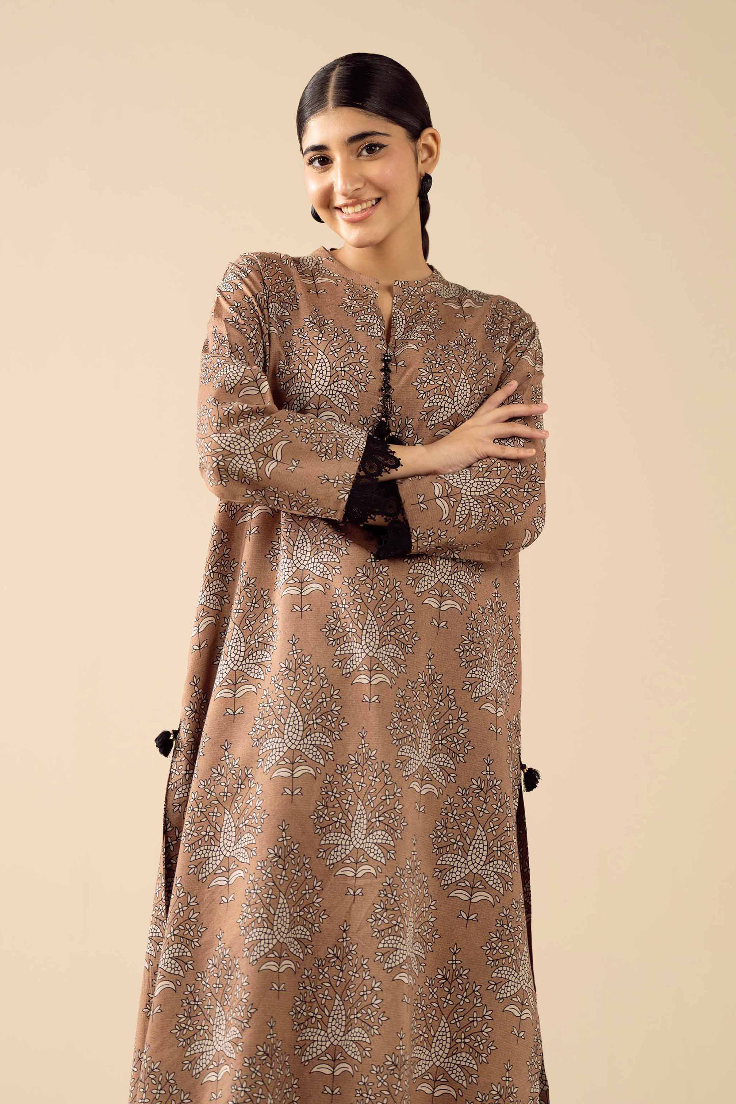 NishatUK - Brown Embroidered Tropical 2-piece ready to wear Dress