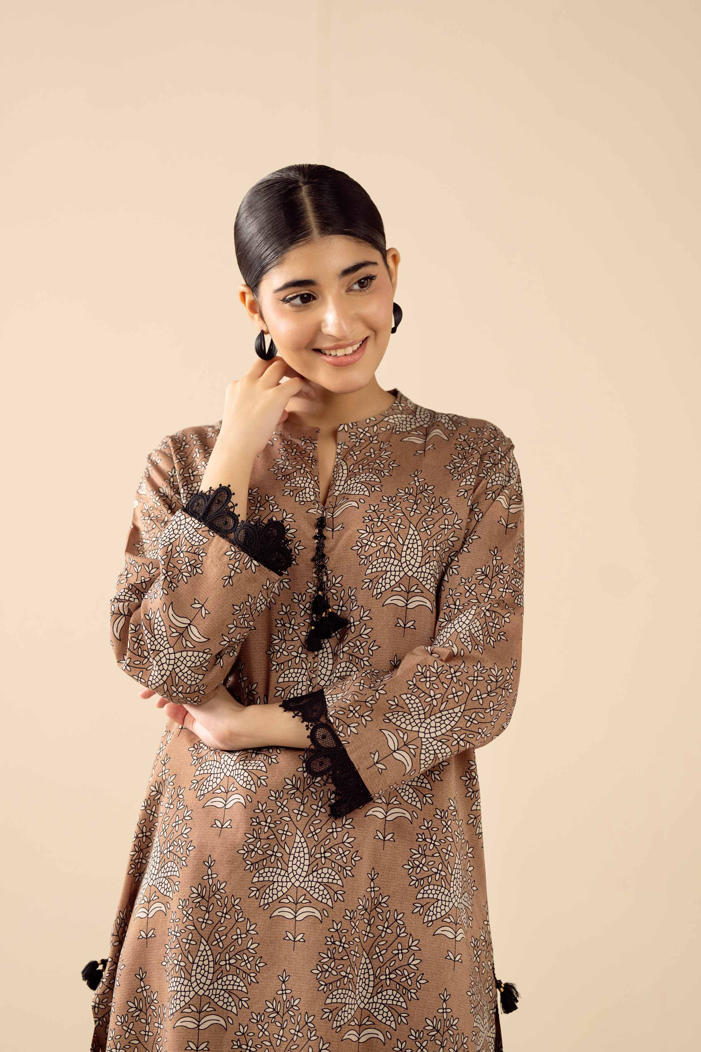 NishatUK - Brown Embroidered Tropical 2-piece ready to wear Dress