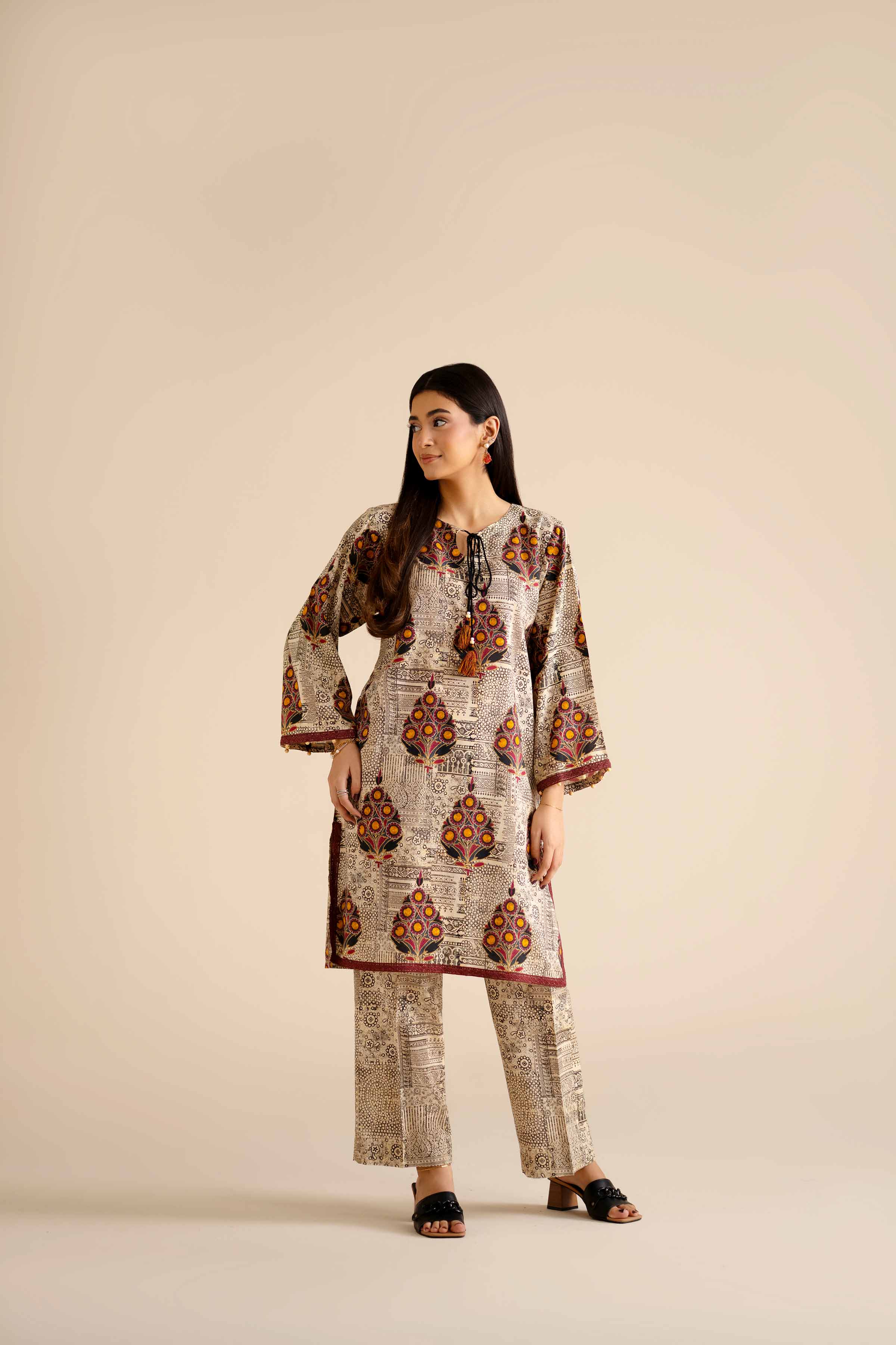 NishatUK - Beige Printed Tropical 2-piece ready to wear Dress