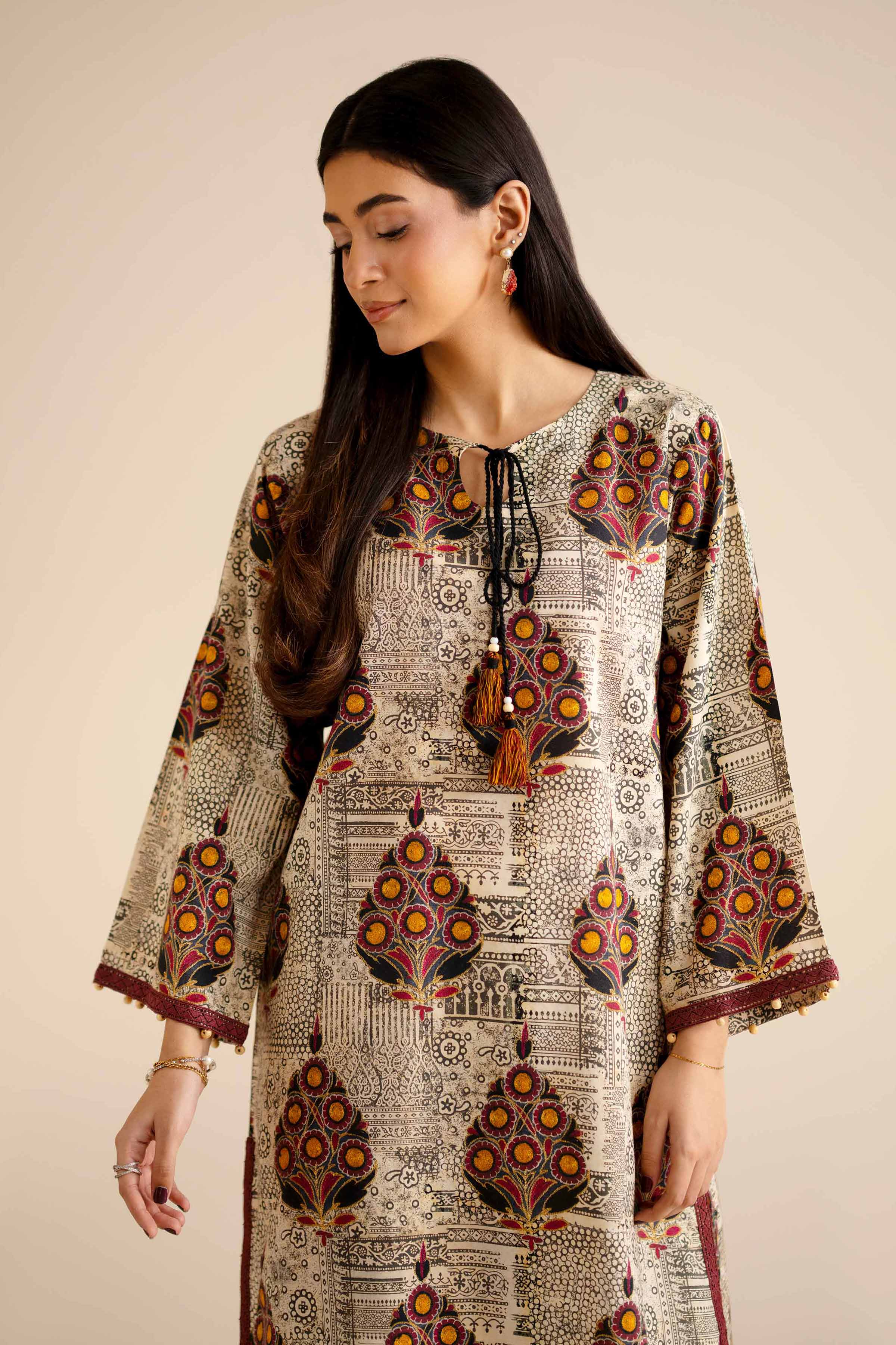 NishatUK - Beige Printed Tropical 2-piece ready to wear Dress