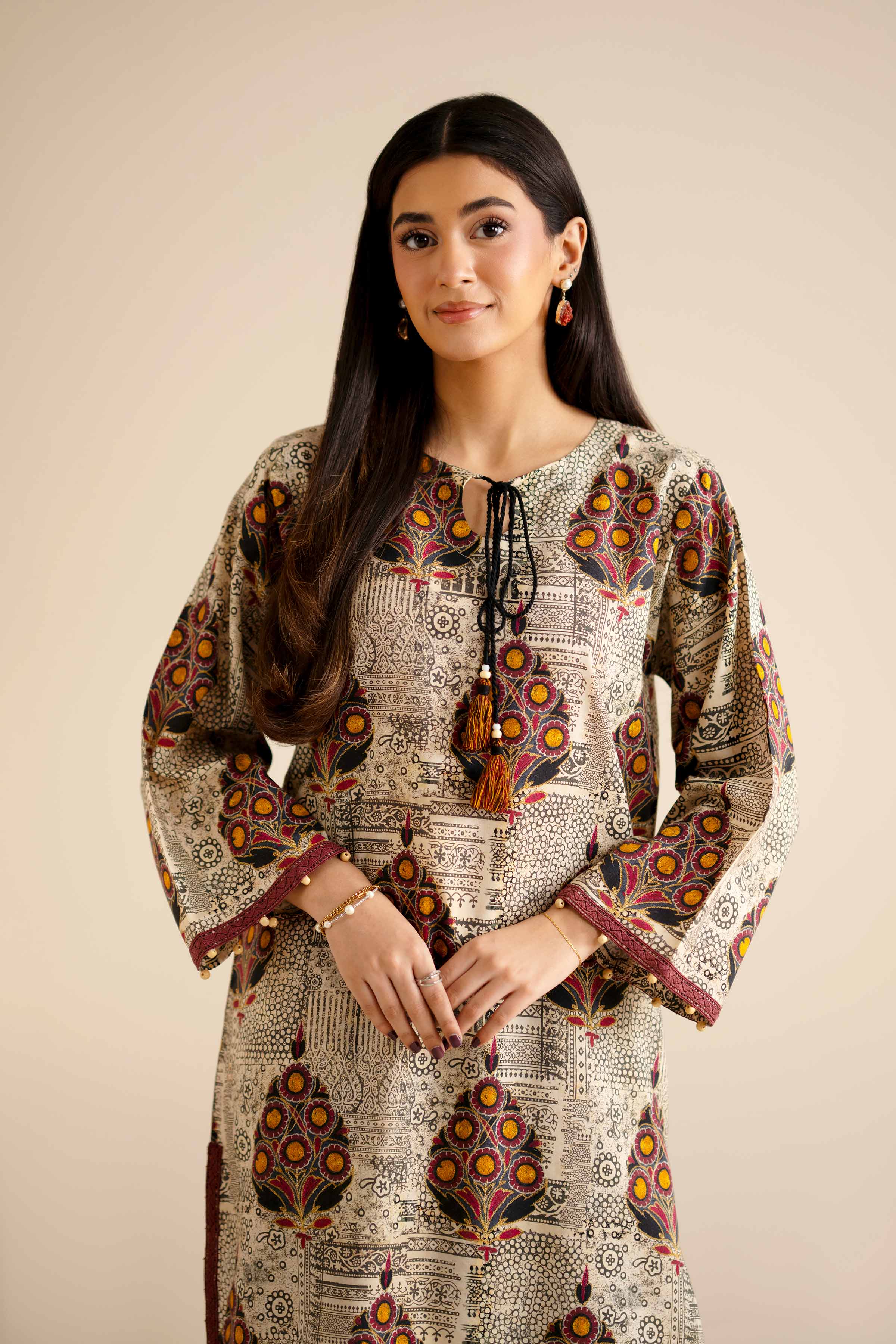 NishatUK - Beige Printed Tropical 2-piece ready to wear Dress