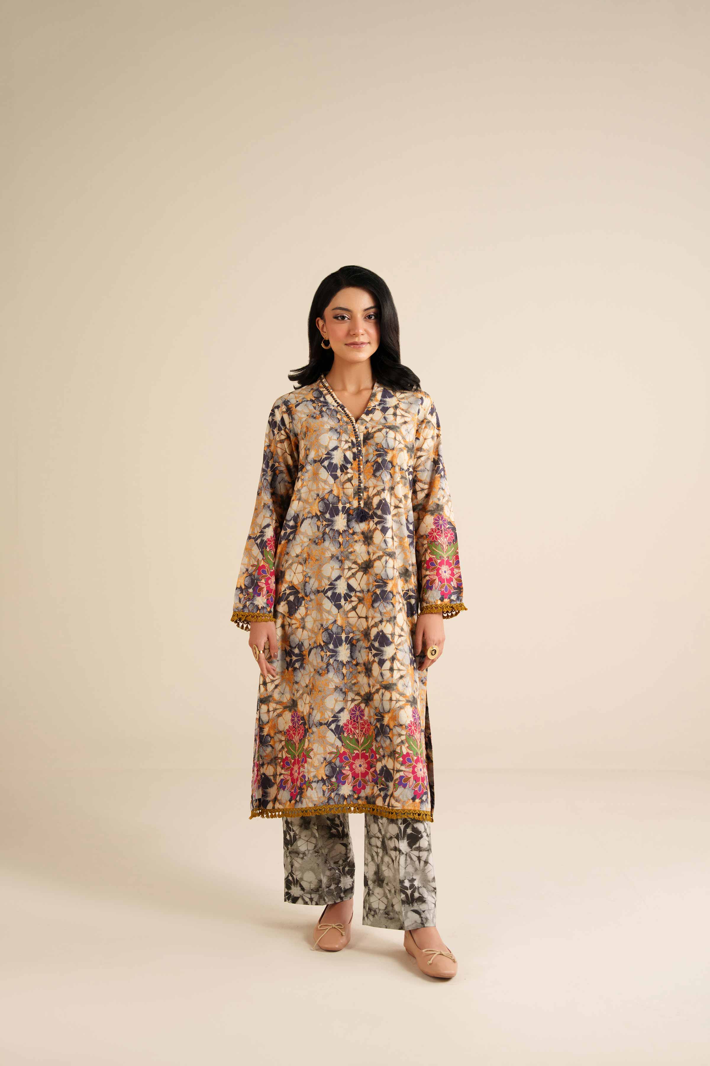 NishatUK - Beige Printed Tropical 2-piece ready to wear Dress