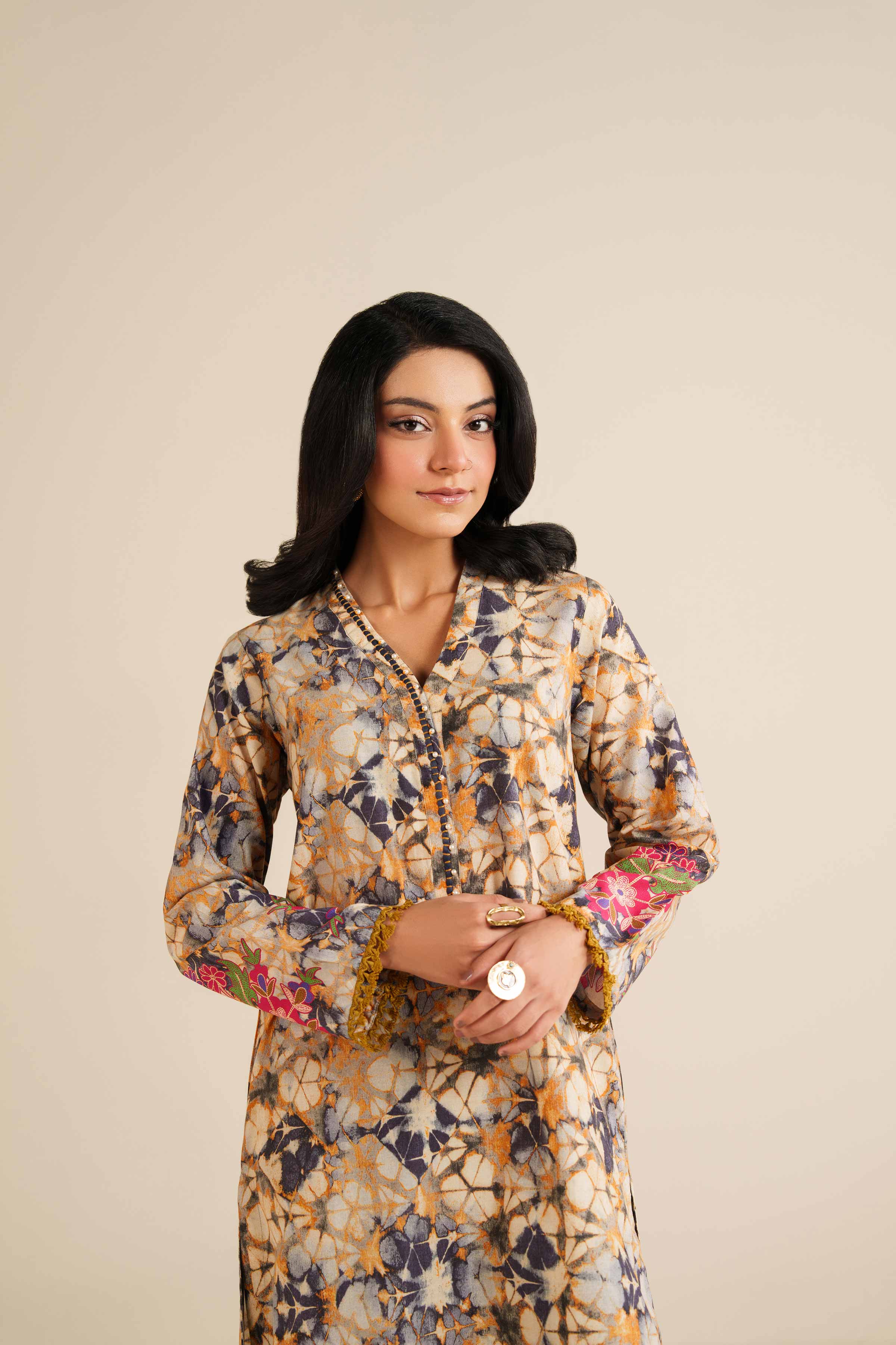 NishatUK - Beige Printed Tropical 2-piece ready to wear Dress