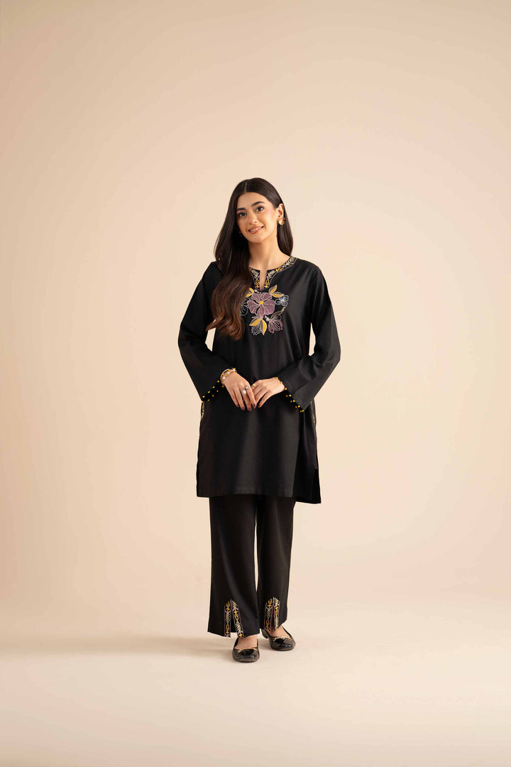 NishatUK - Black Embroidered  Karandi 2-piece ready to wear Dress