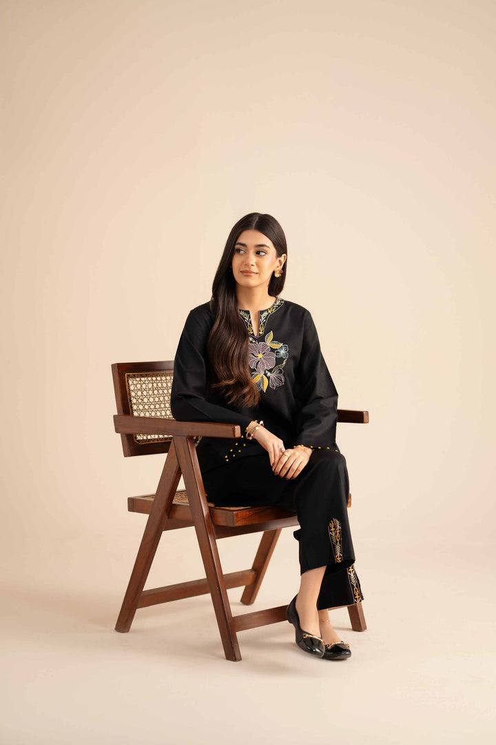 NishatUK - Black Embroidered  Karandi 2-piece ready to wear Dress