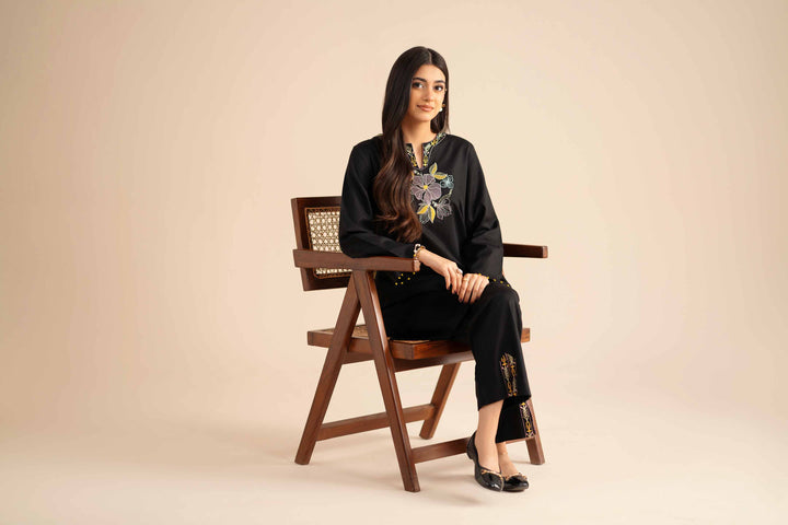 NishatUK - Black Embroidered  Karandi 2-piece ready to wear Dress