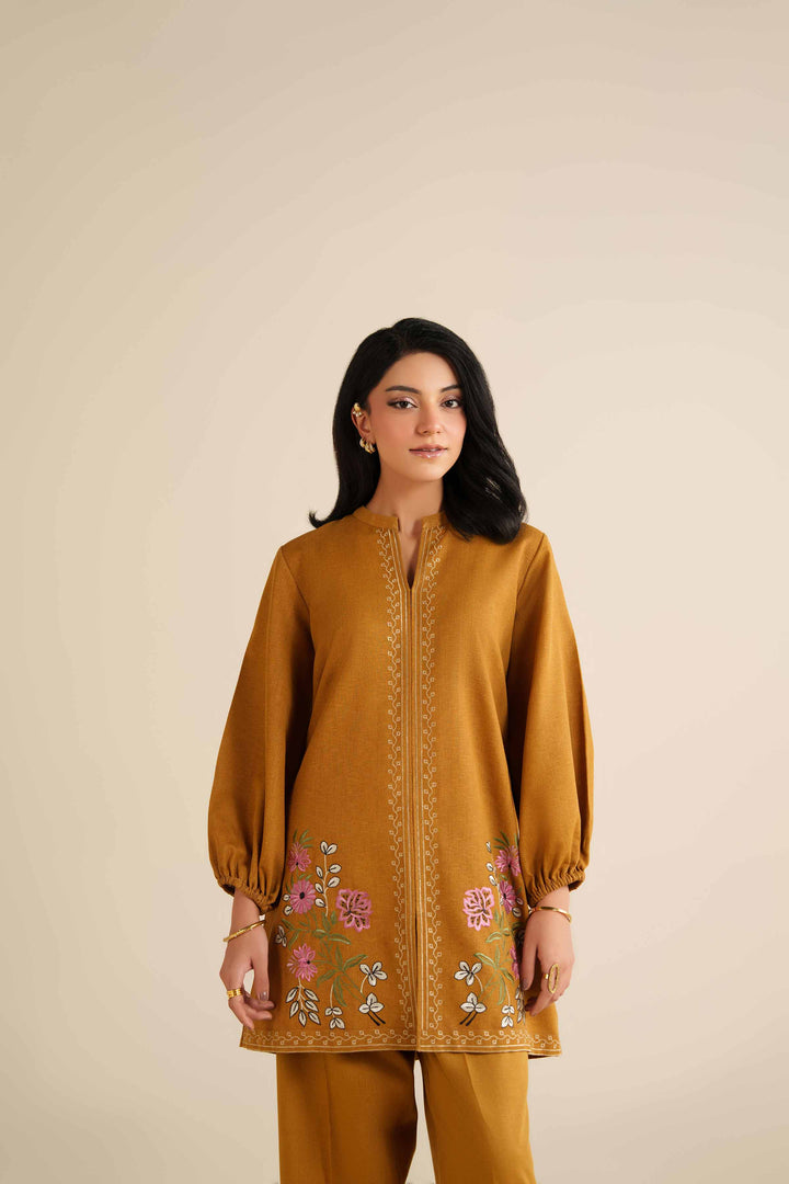 NishatUK - Mustard Embroidered Karandi 2-piece ready to wear Dress