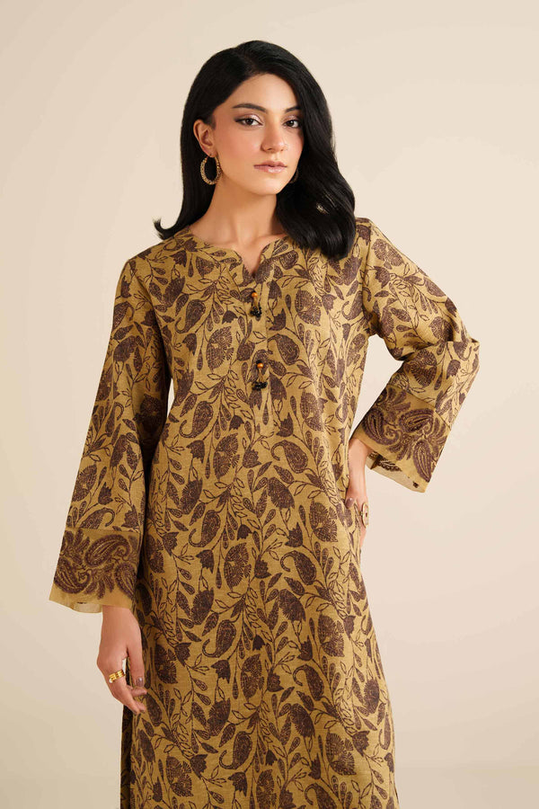 NishatUK - Olive Embroidered Karandi 2-piece ready to wear Dress