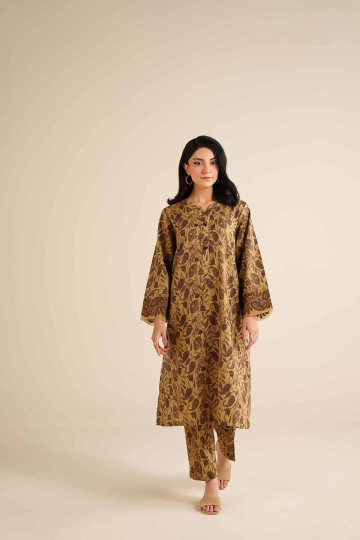NishatUK - Olive Embroidered Karandi 2-piece ready to wear Dress