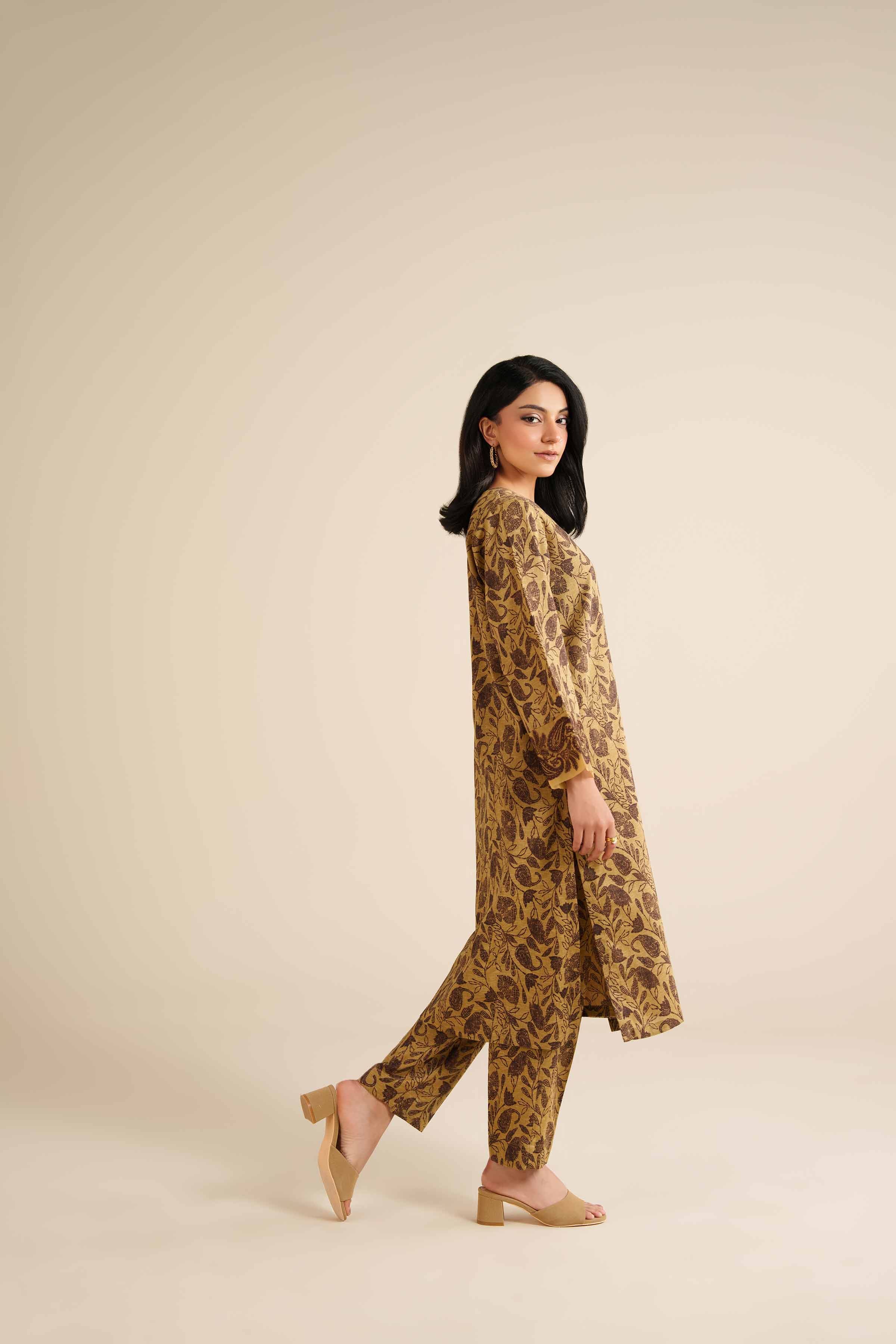 NishatUK - Olive Embroidered Karandi 2-piece ready to wear Dress