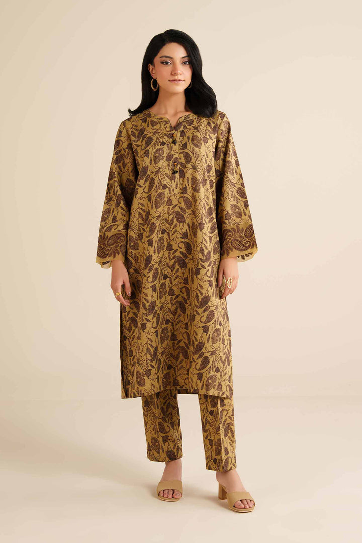 NishatUK - Olive Embroidered Karandi 2-piece ready to wear Dress