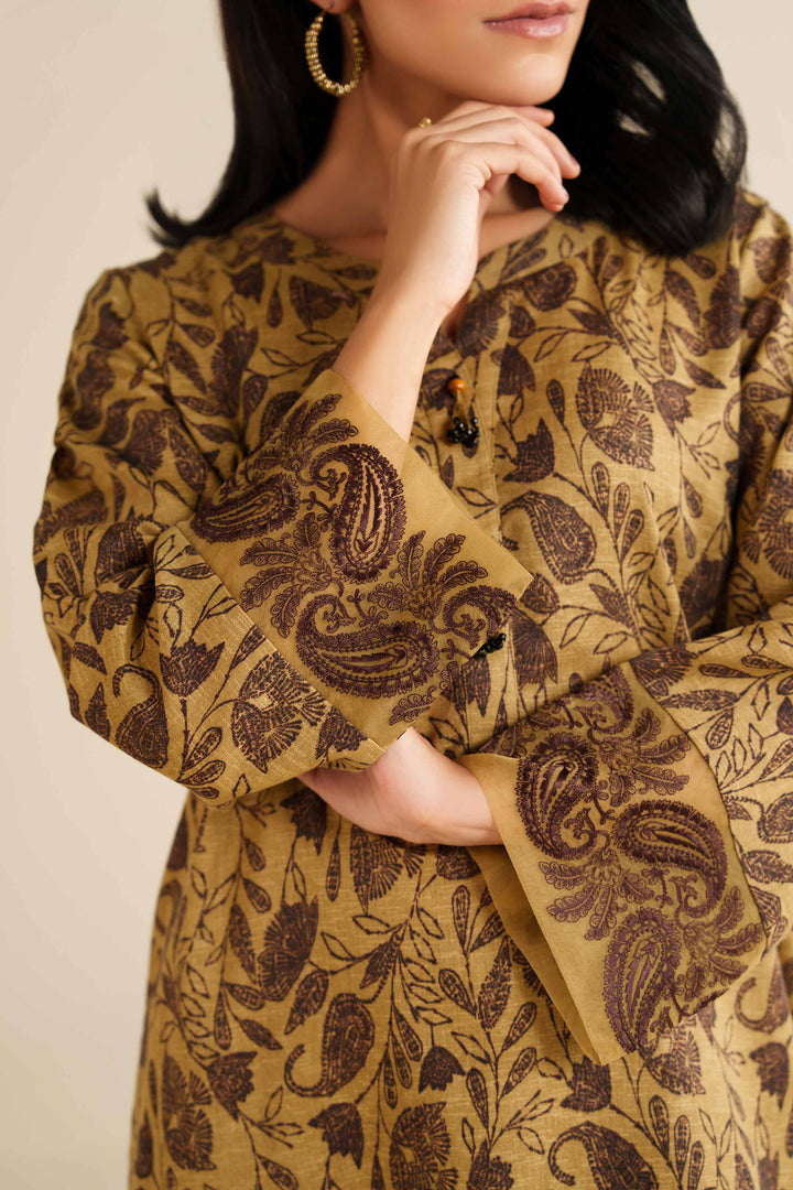 NishatUK - Olive Embroidered Karandi 2-piece ready to wear Dress