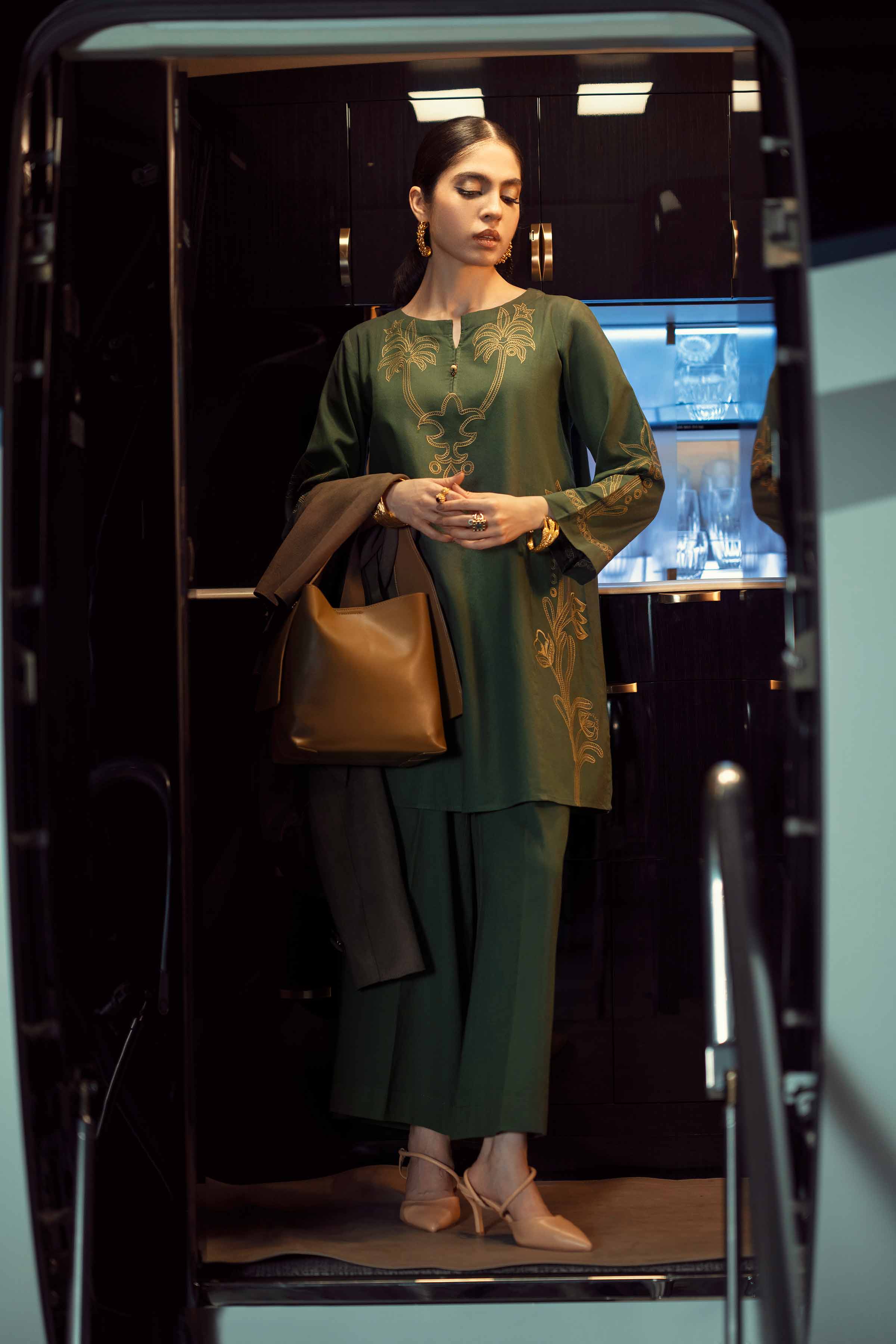 NishatUK - Green Embroidered Cotton 2-piece ready to wear Dress