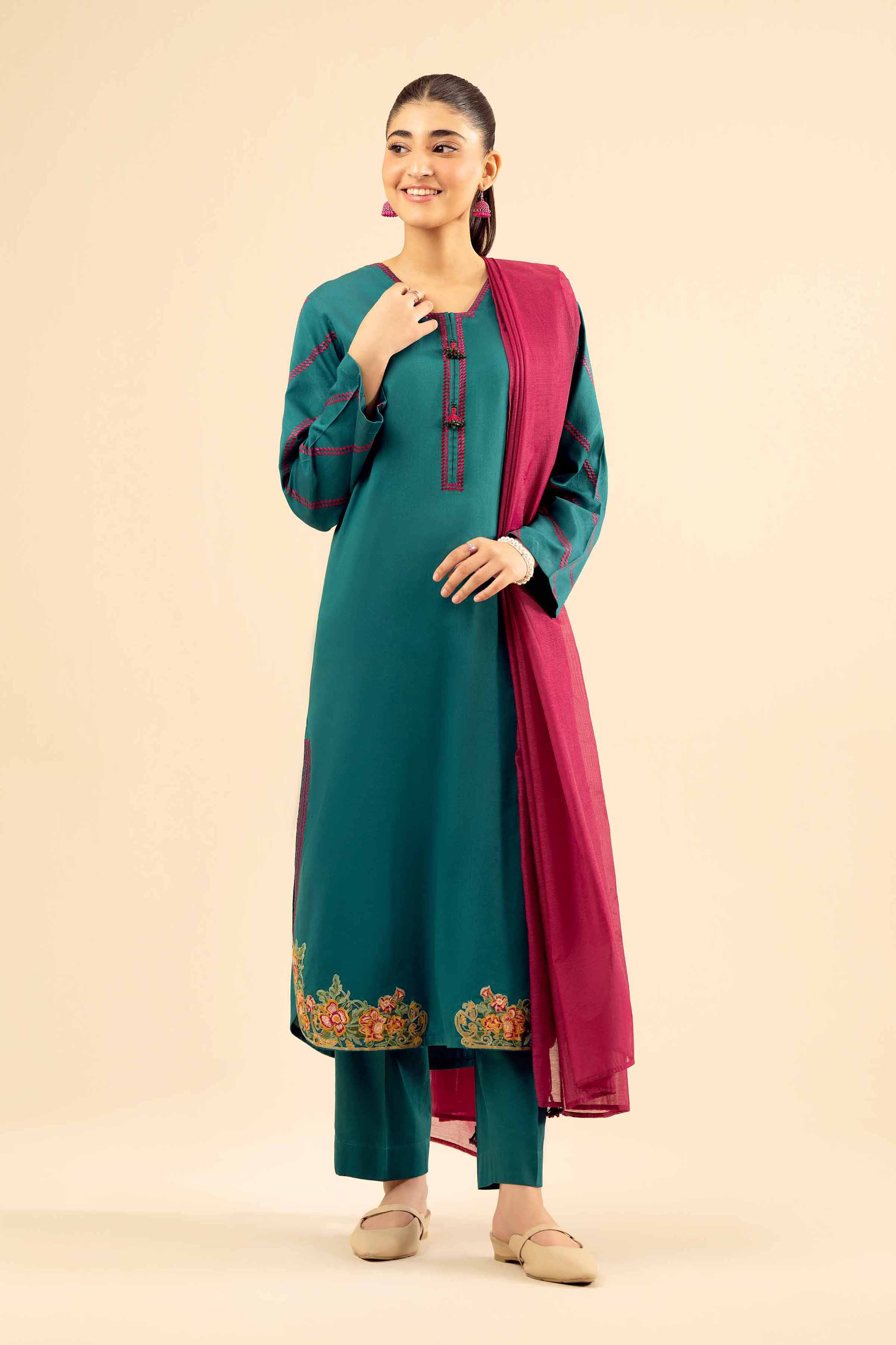 NishatUK - Green Embroidered  Satin 3-piece ready to wear Suit
