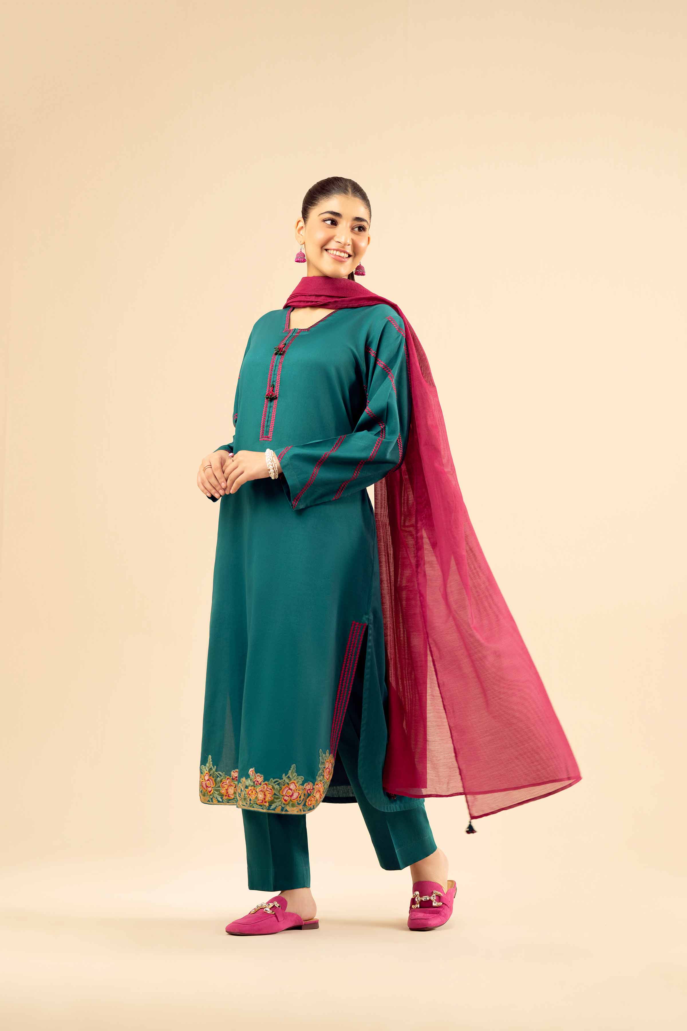 NishatUK - Green Embroidered  Satin 3-piece ready to wear Suit