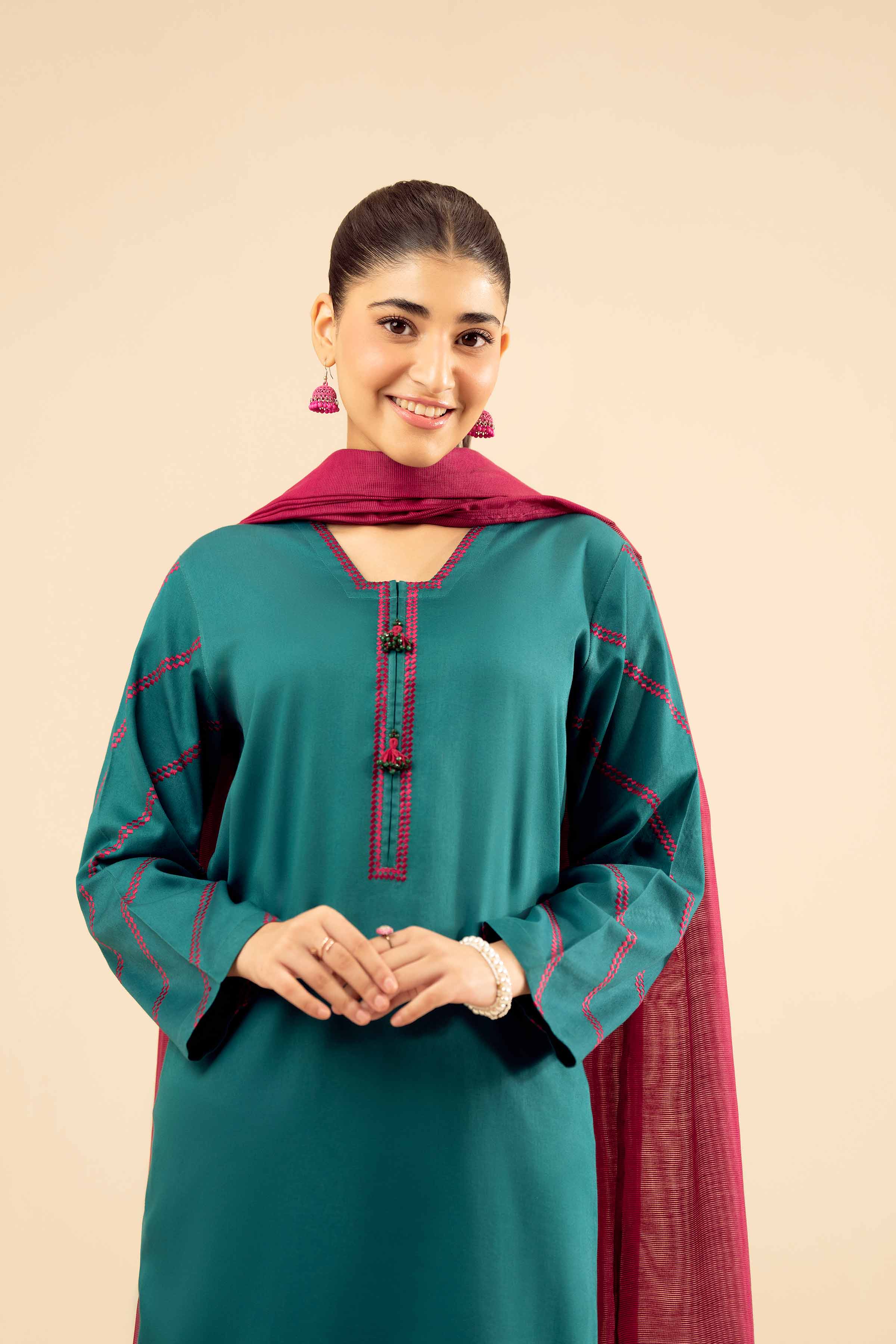 NishatUK - Green Embroidered  Satin 3-piece ready to wear Suit