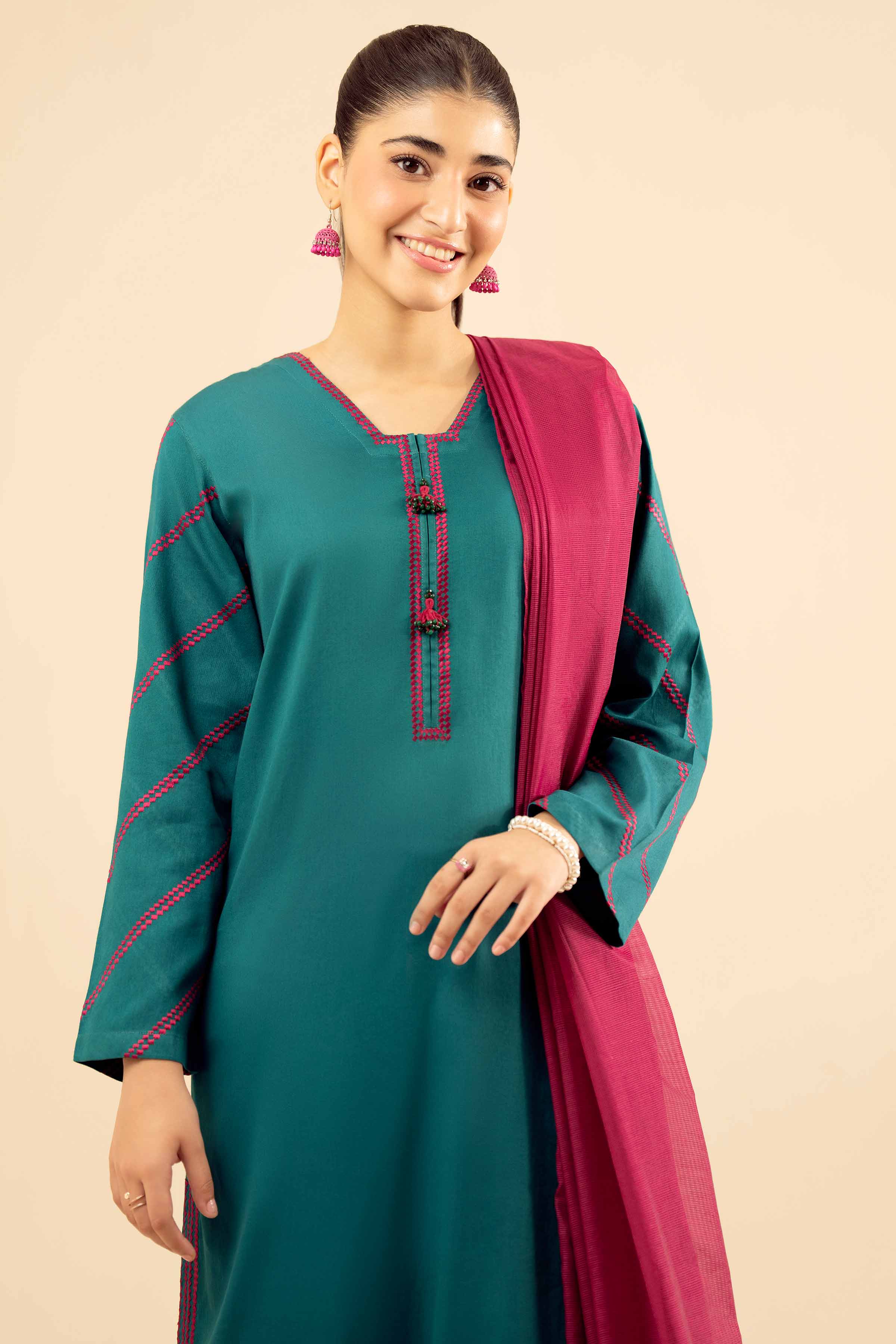 NishatUK - Green Embroidered  Satin 3-piece ready to wear Suit