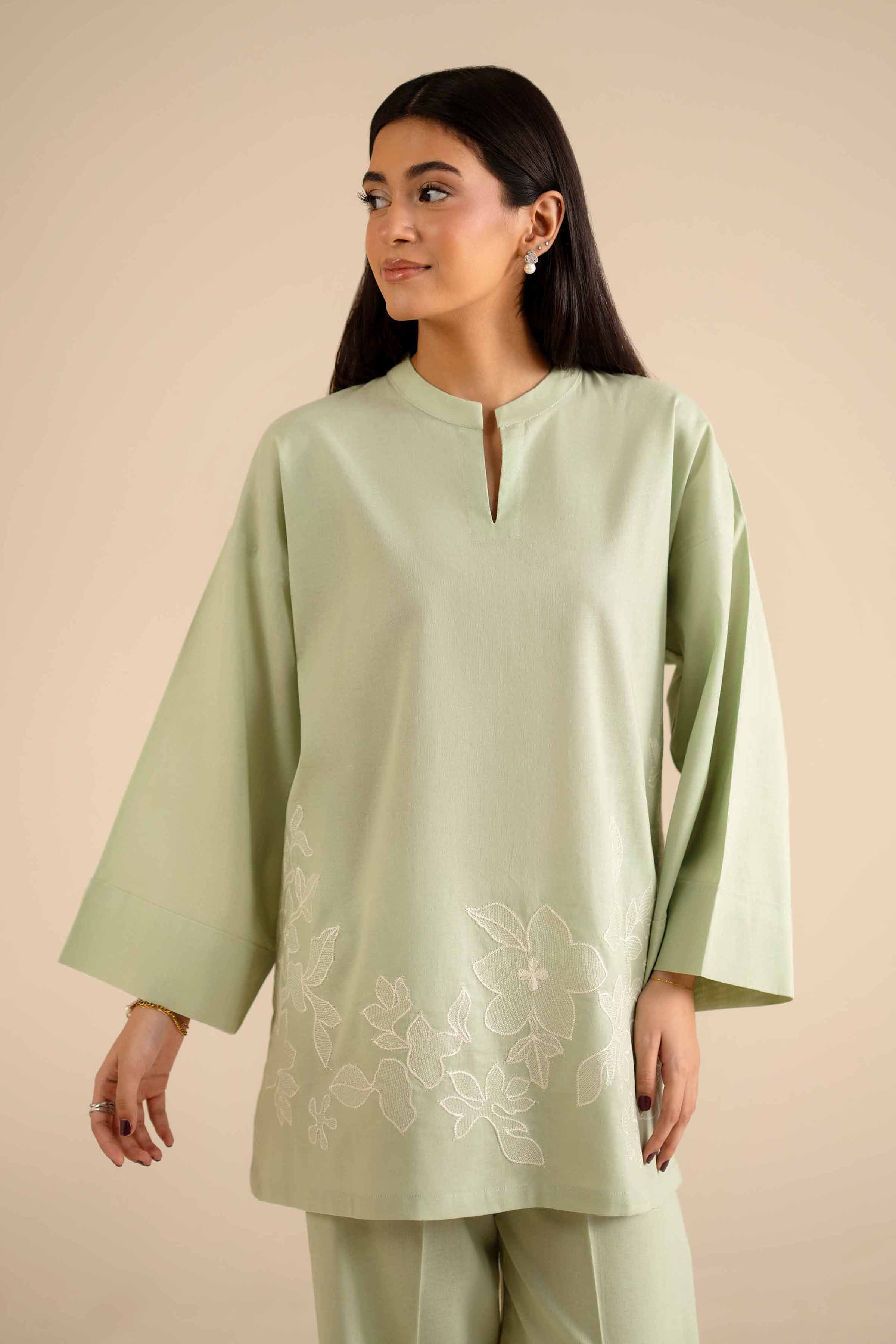 NishatUK - Green Embroidered Cotton 2-piece ready to wear Dress